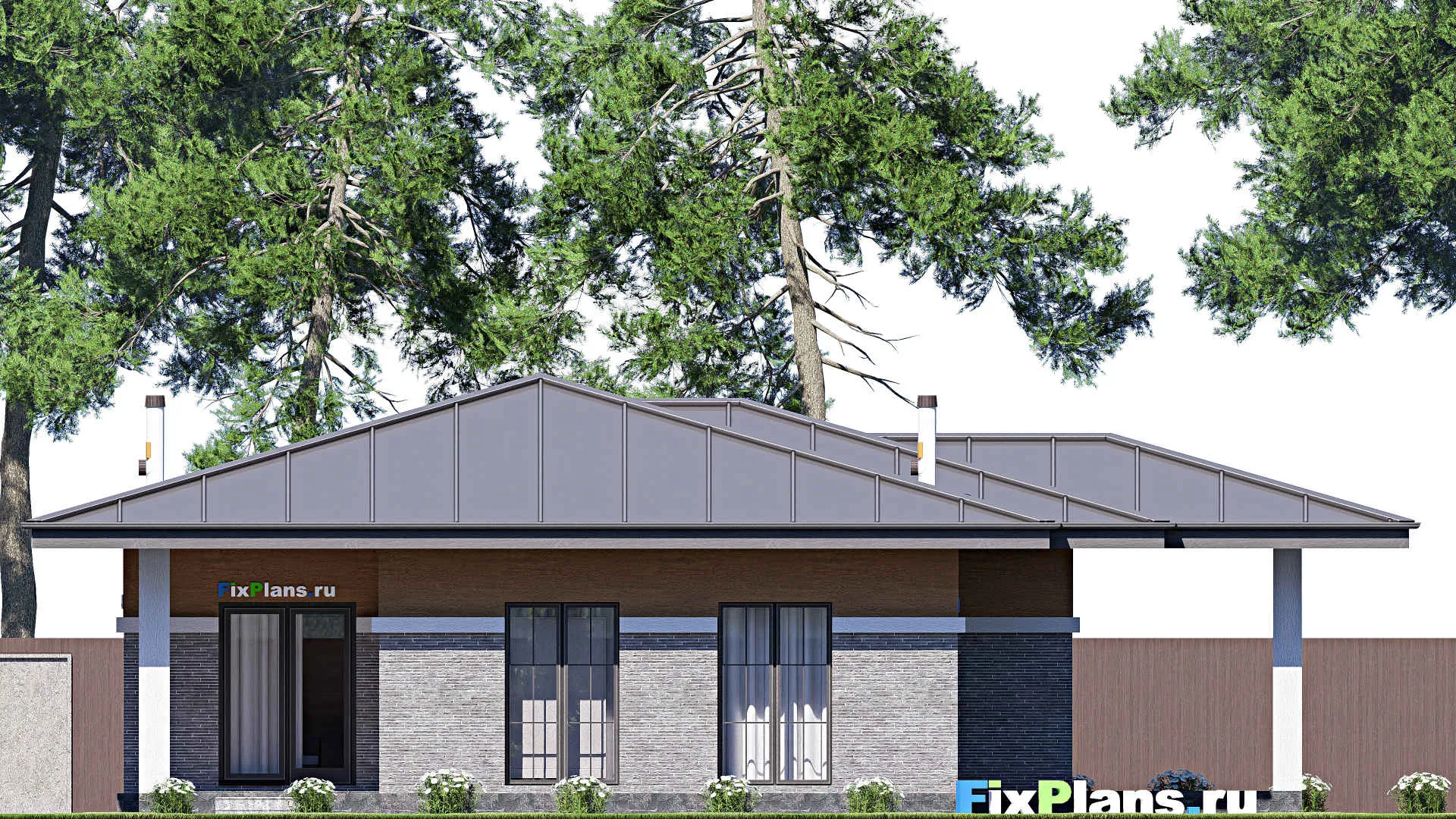 F-19790 - План одноэтажного дома 15 на 16, площадью 160 м² с террасой и 3 спальнями