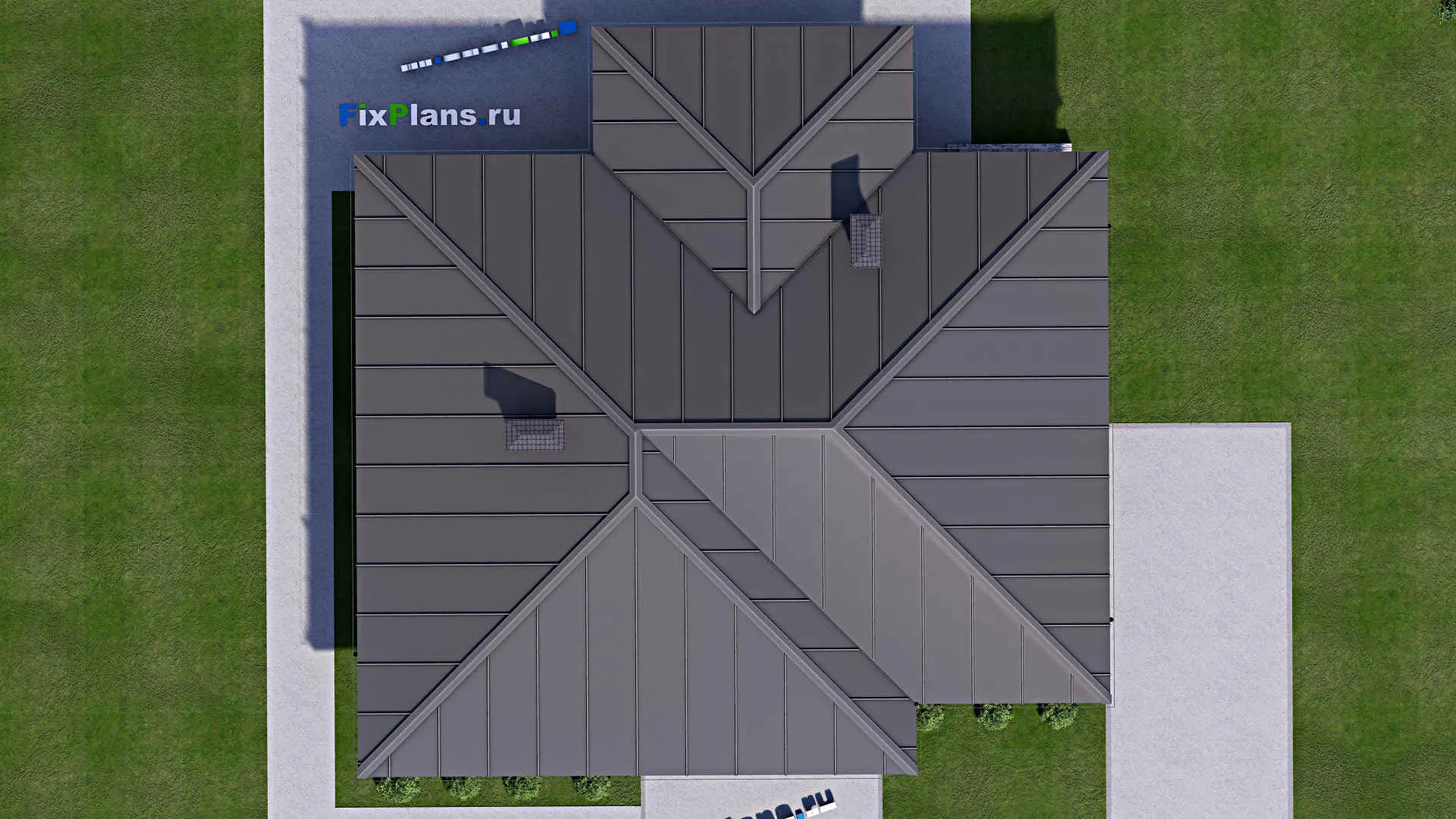 F-14579 - Проект одноэтажного дома 16 на 16, площадью 160 м² с террасой и 3 спальнями