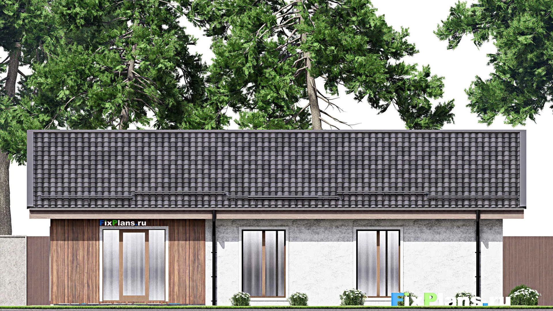 F-13031 - План одноэтажного дома 14 на 15, площадью 130 м² с террасой и 3 спальнями