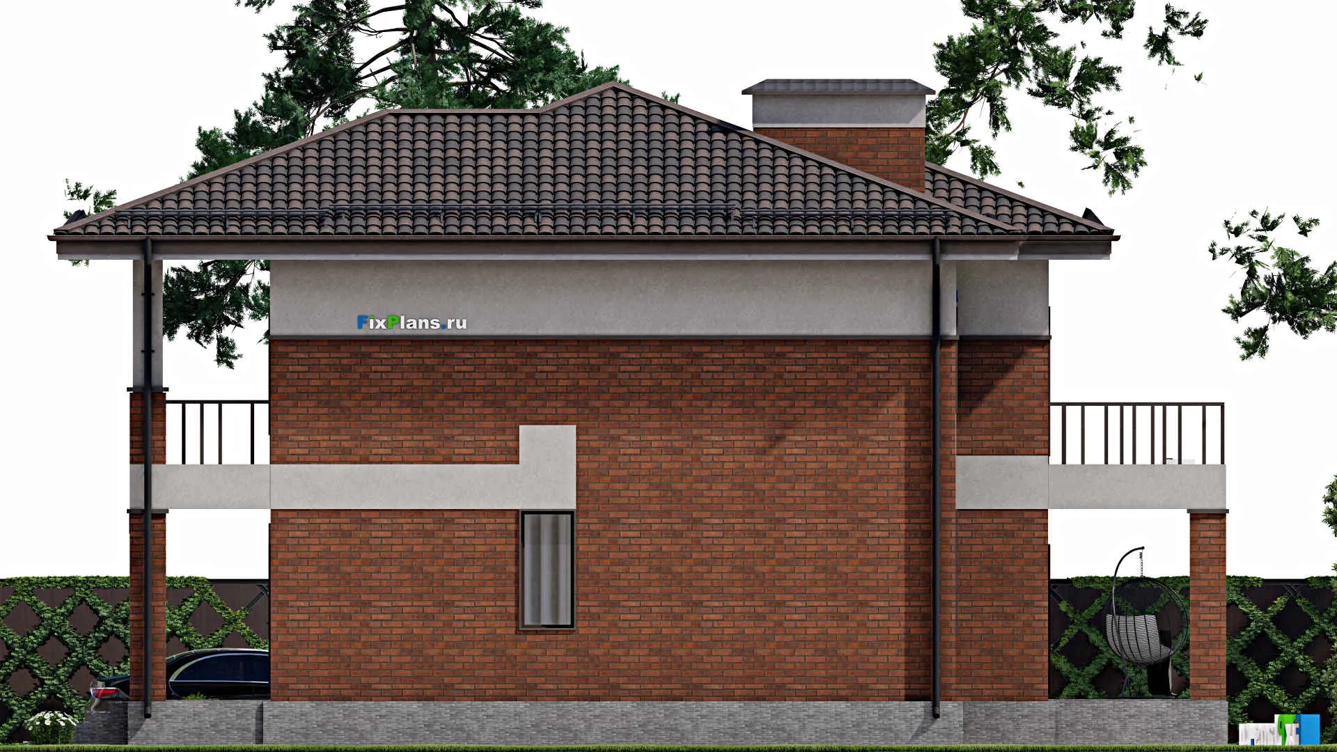 F-7109 - Проект двухэтажного дома 14 на 16, площадью 270 м² с террасой, балконом и 6 спальнями