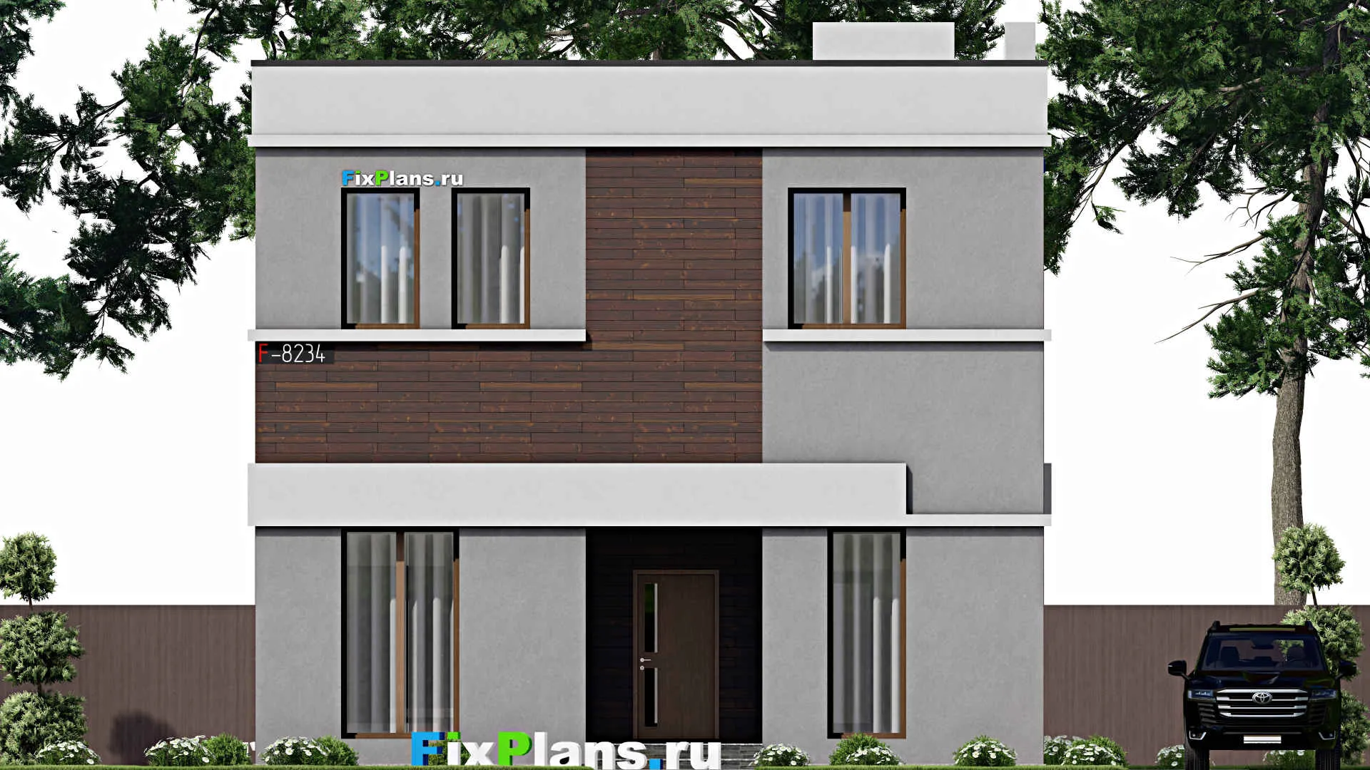 F-8234 - Проект двухэтажного дома 10 на 13, площадью 200 м² с террасой и 4 спальнями