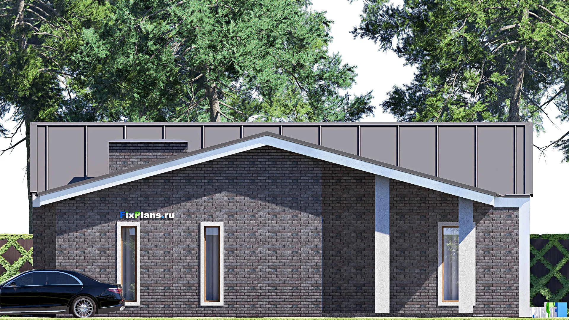 F-18494 - Проект одноэтажного дома 14 на 20, площадью 180 м² с террасой, баней и 2 спальнями