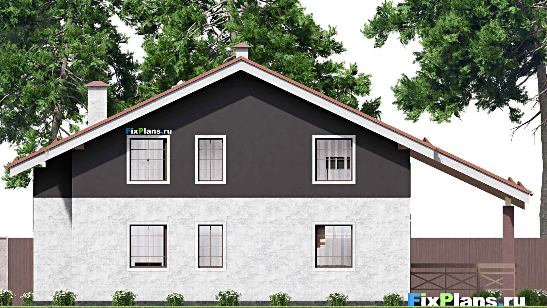 F-13346 - Планы дома с мансардой 13 на 17, площадью 260 м² с террасой, балконом и 4 спальнями