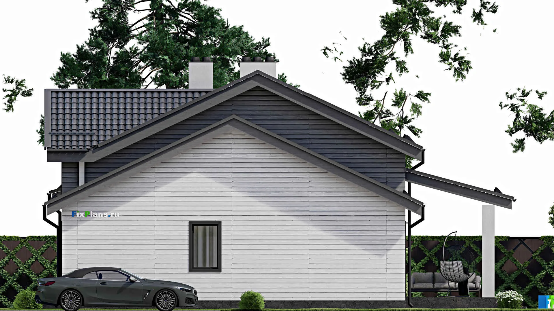 F-3050 - Проект дома с мансардой 12 на 13, площадью 200 м² с террасой и 5 спальнями