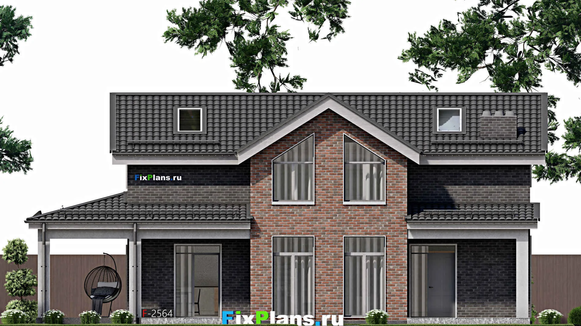 F-2564 - Проект дома с мансардой 9 на 14, площадью 170 м² с террасой и 3 спальнями