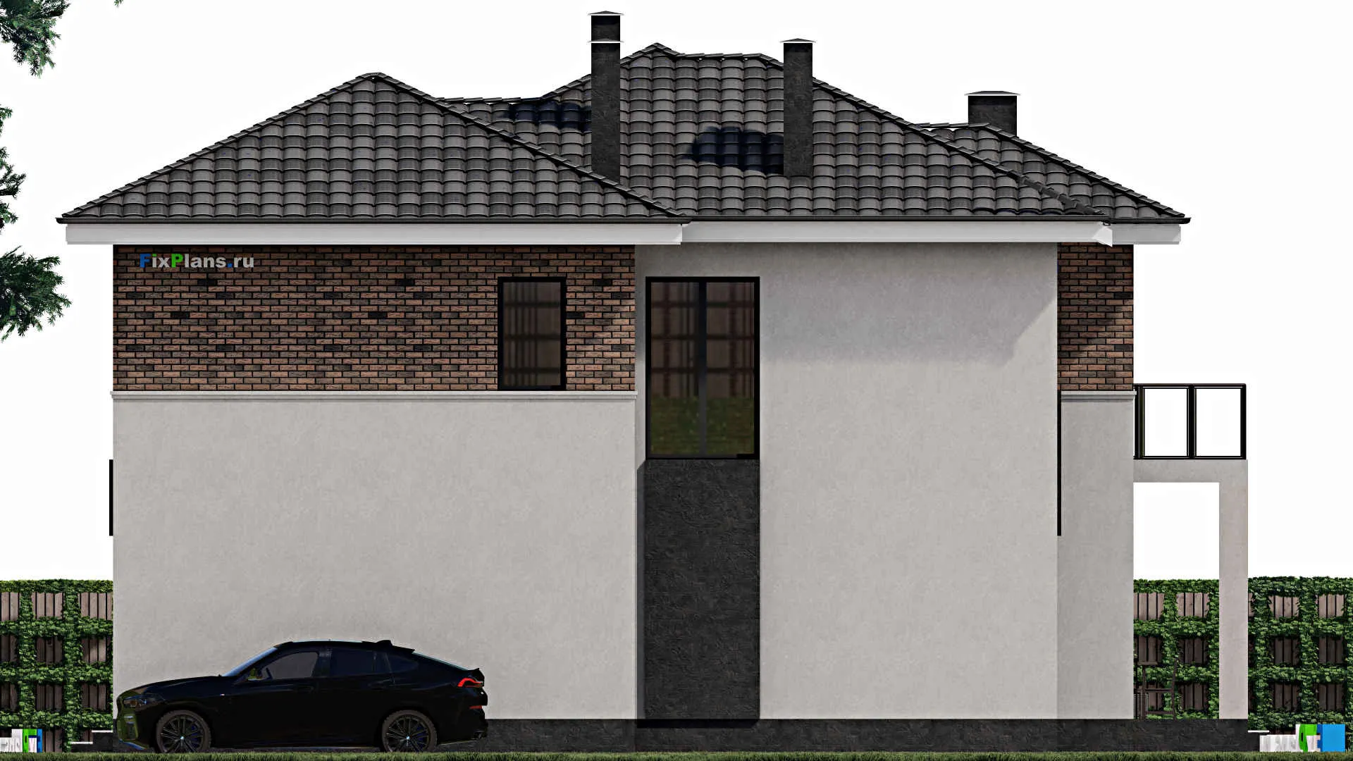 F-1088 - Проект двухэтажного дома 14 на 15, площадью 250 м² с террасой, балконом, вторым светом и 5 спальнями