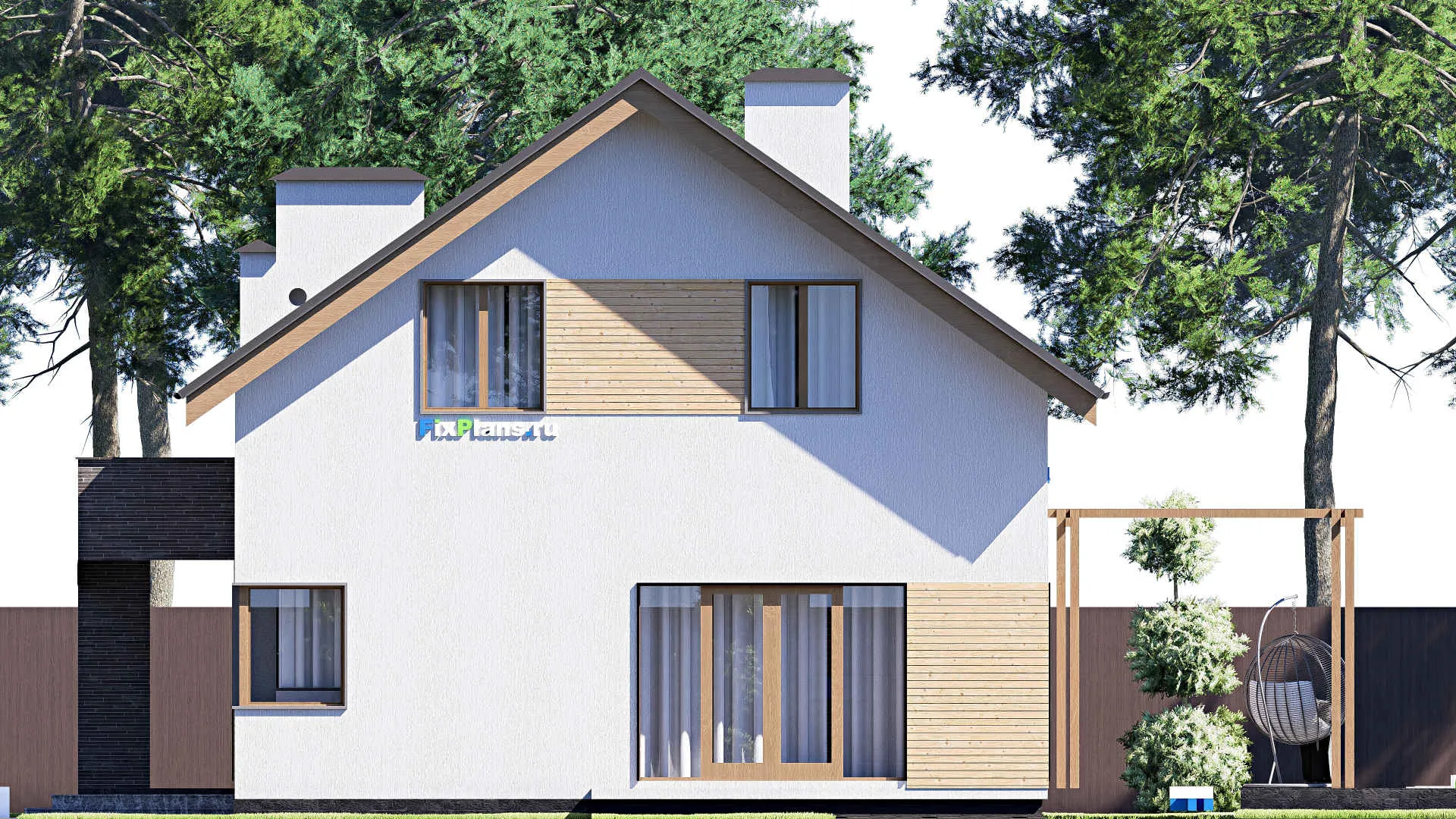 F-18557 - Проект дома с мансардой 15 на 16, площадью 240 м² с террасой и 5 спальнями