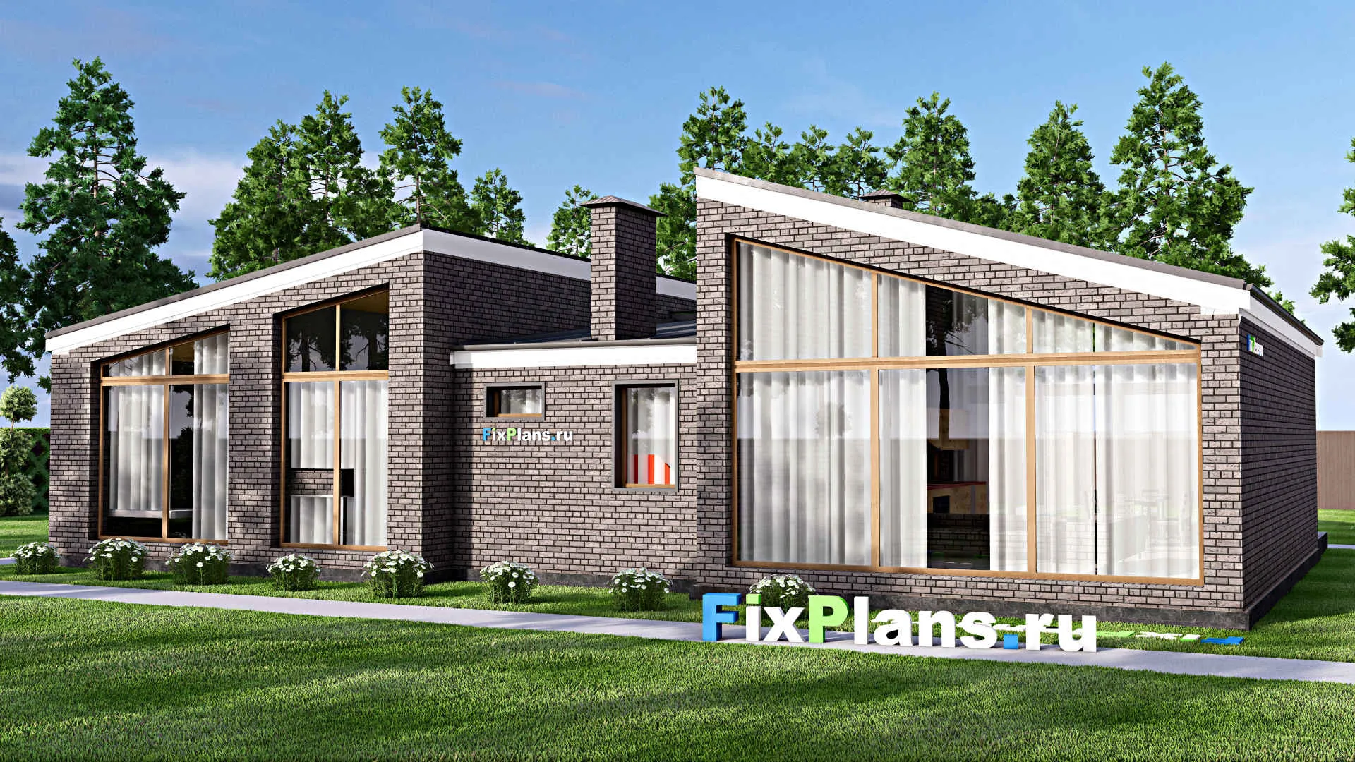 F-13544 - План одноэтажного дома 14 на 19, площадью 190 м² с террасой и 2 спальнями