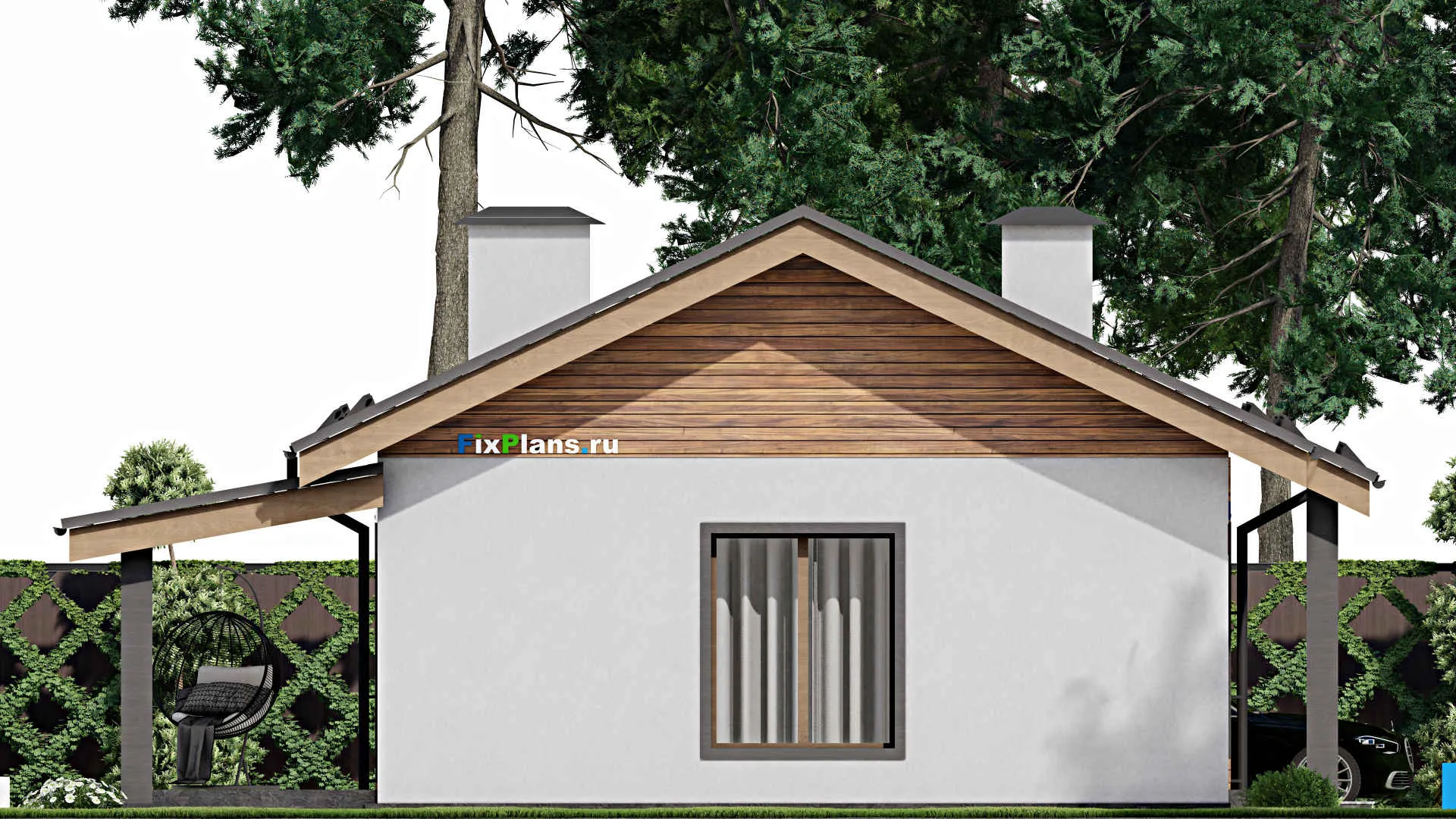F-6731 - Проект одноэтажного дома 12 на 12, площадью 90 м² с террасой и 2 спальнями