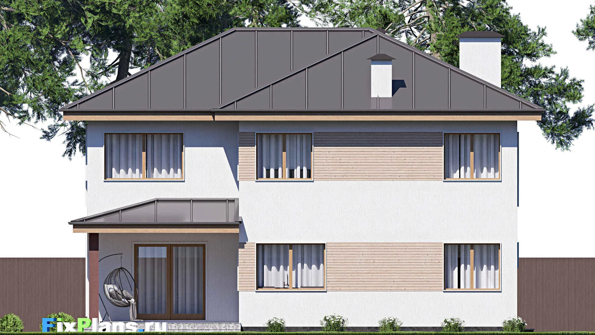 F-17846 - Проект двухэтажного дома 14 на 19, площадью 310 м² с террасой, балконом, гаражом на 2 машины и 4 спальнями