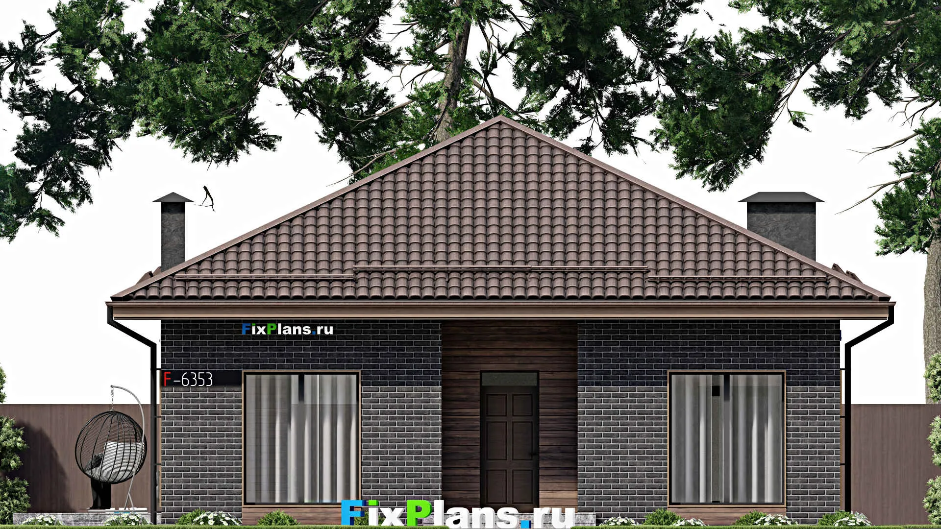 F-6353 - Проект одноэтажного дома 12 на 13, площадью 150 м² с террасой и 3 спальнями