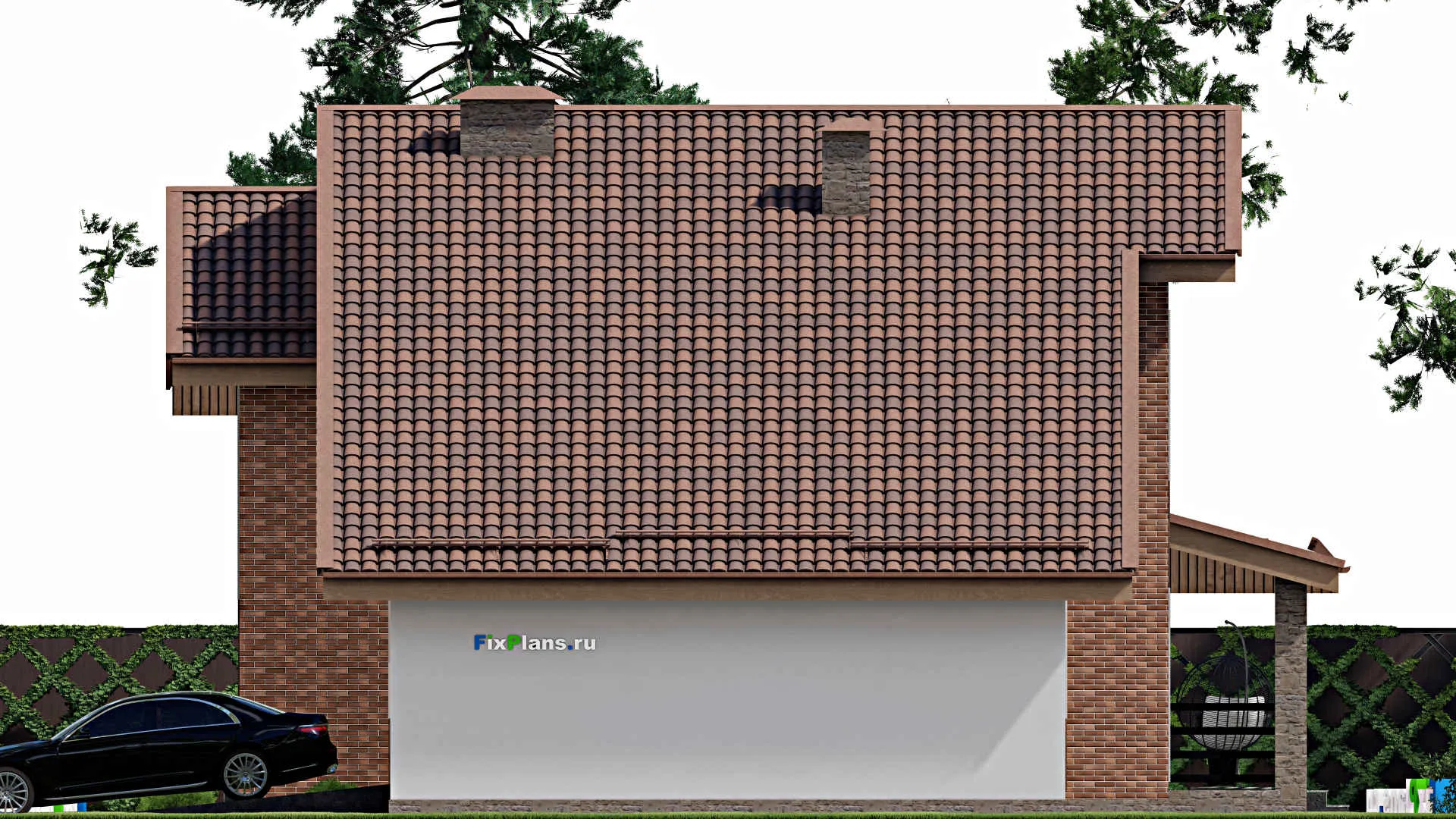 F-10520 - Планы дома с мансардой 14 на 22, площадью 270 м² с террасой, балконом, гаражом на 2 машины и 4 спальнями