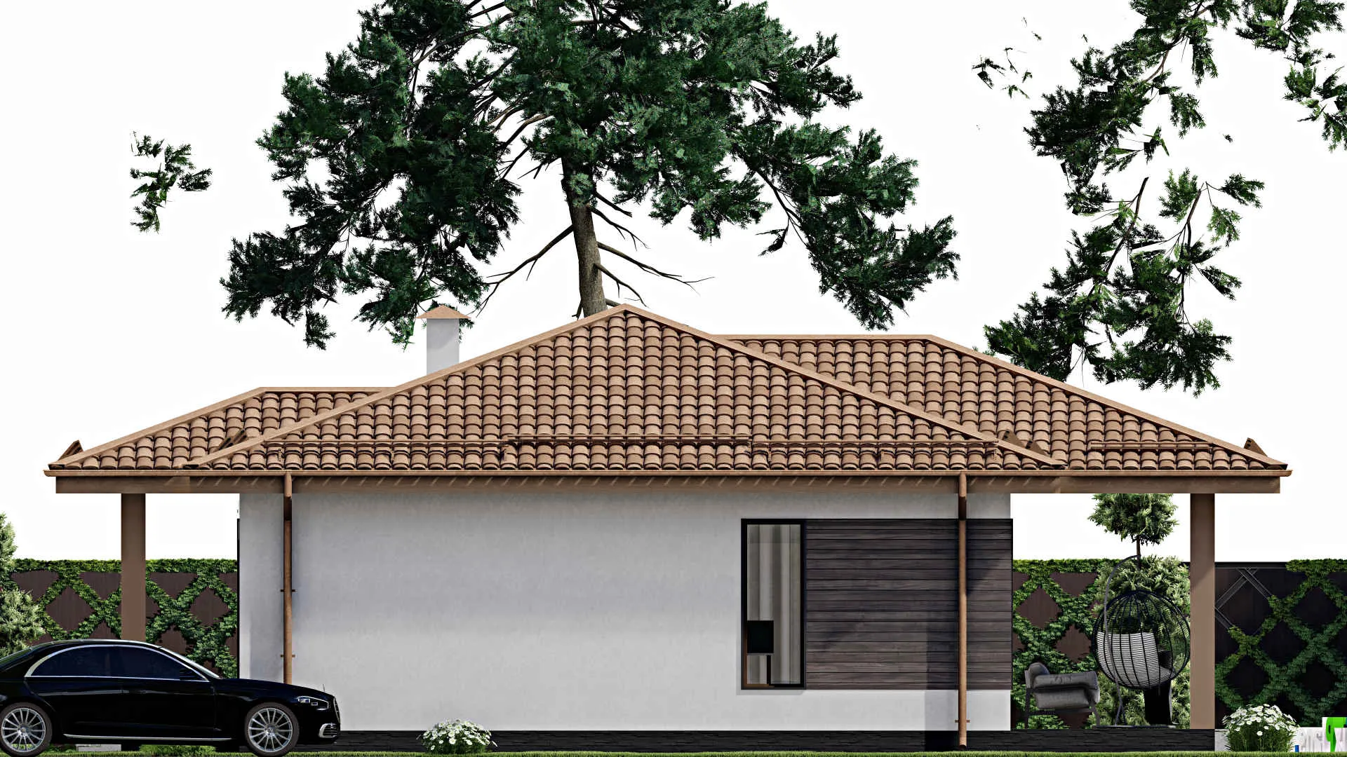 F-10790 - План одноэтажного дома 14 на 16, площадью 130 м² с террасой и 3 спальнями