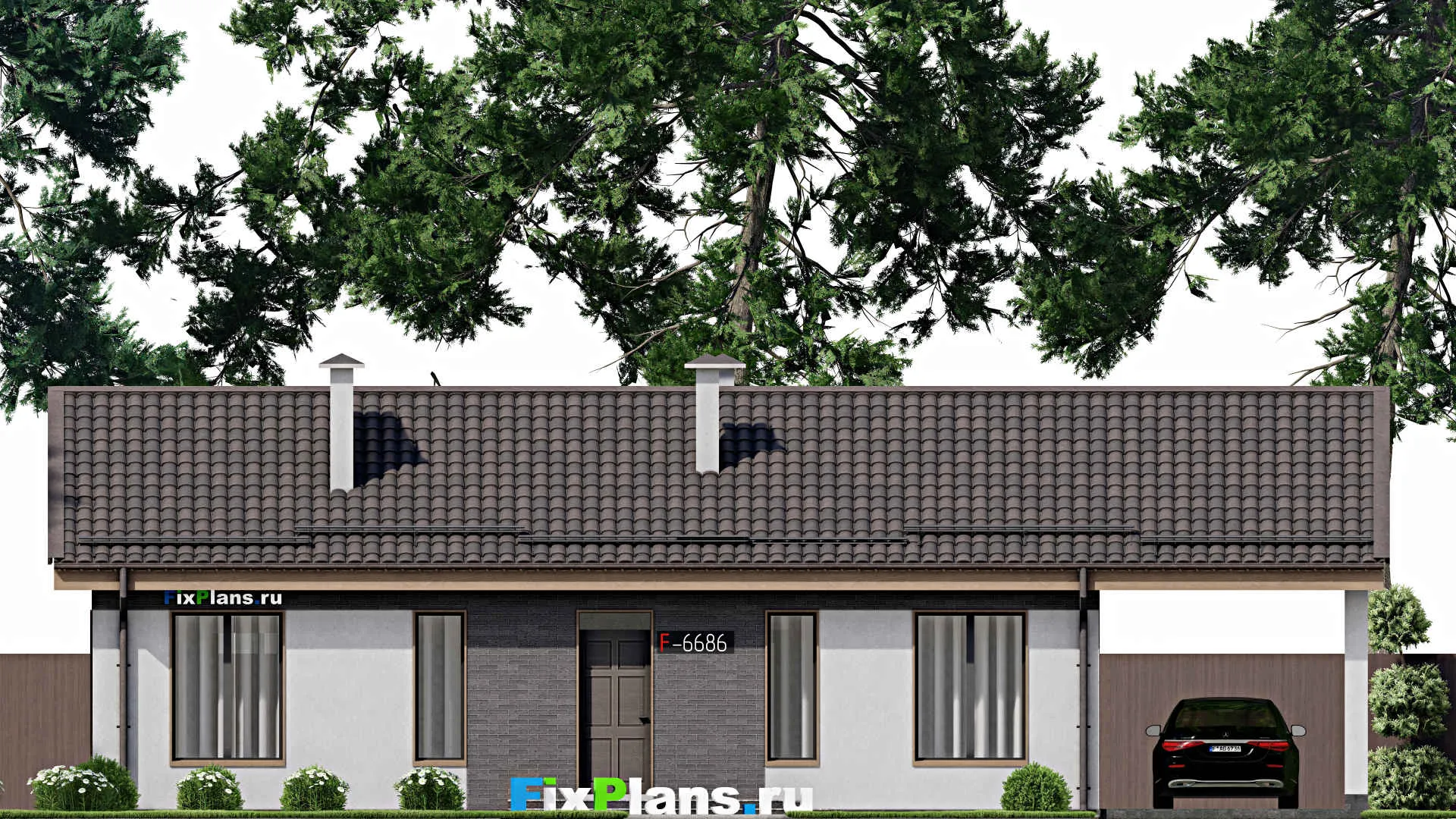 F-6686 - План одноэтажного дома 9 на 14, площадью 140 м² с террасой и 2 спальнями