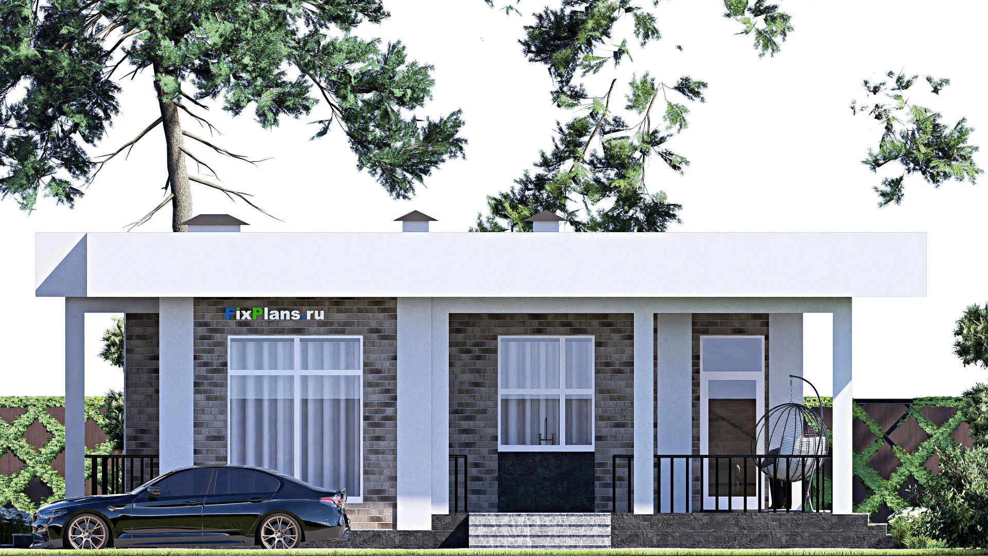 F-12446 - Проект одноэтажного дома 13 на 15, площадью 130 м² с террасой и 3 спальнями