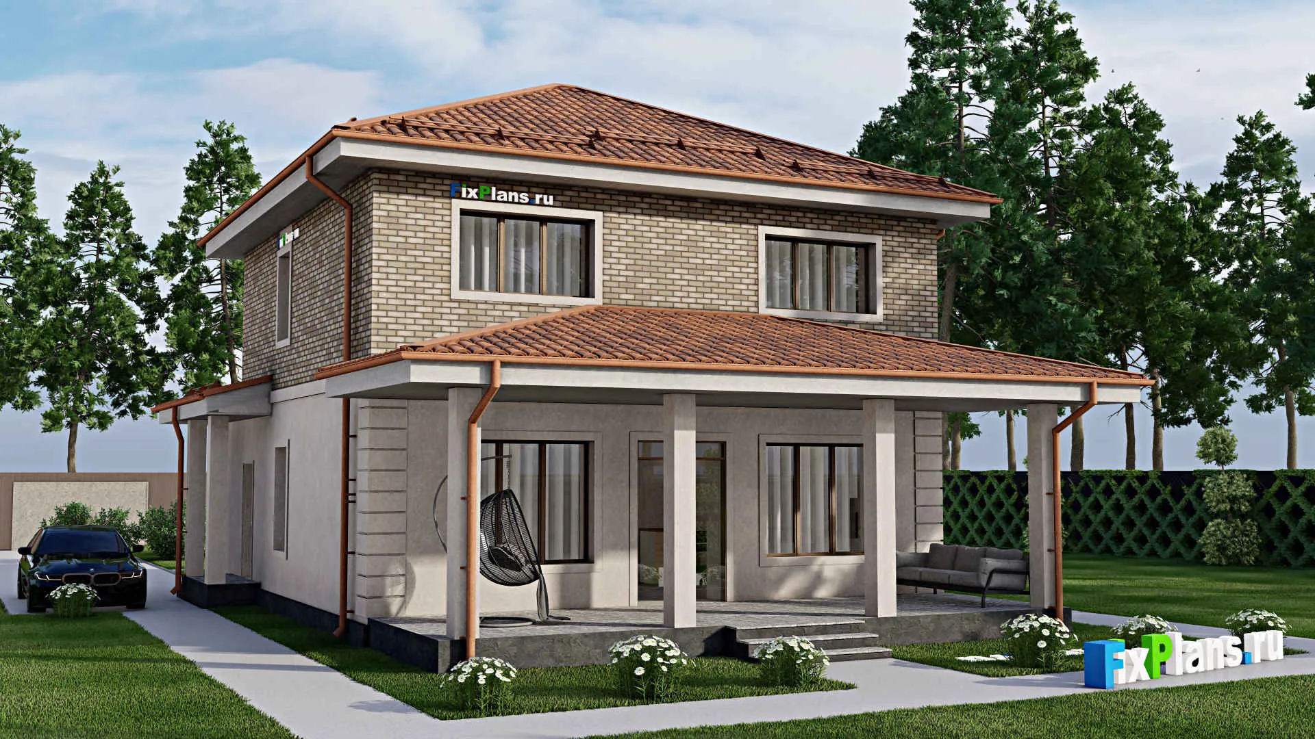 F-7658 - Проект двухэтажного дома 10 на 16, площадью 160 м² с террасой и 4 спальнями