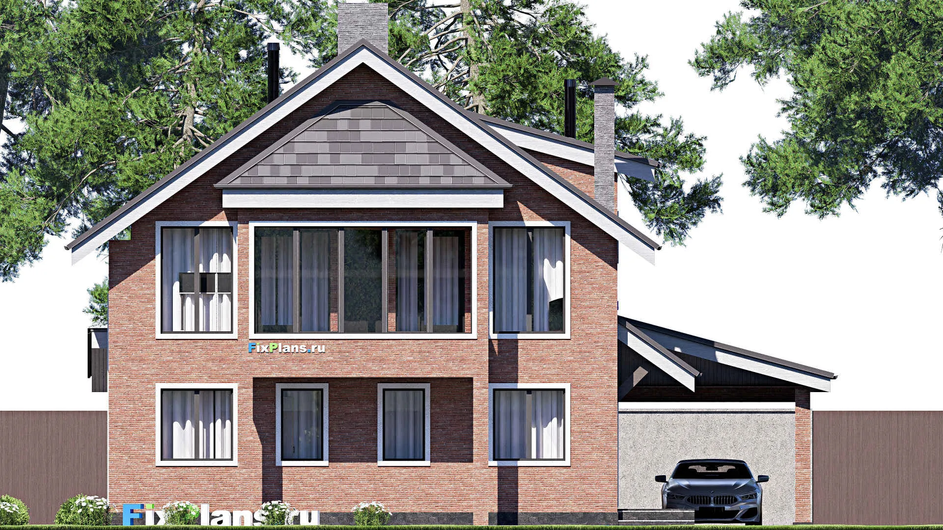 F-18530 - Планы дома с мансардой 14 на 17, площадью 240 м² с террасой, балконом и 3 спальнями