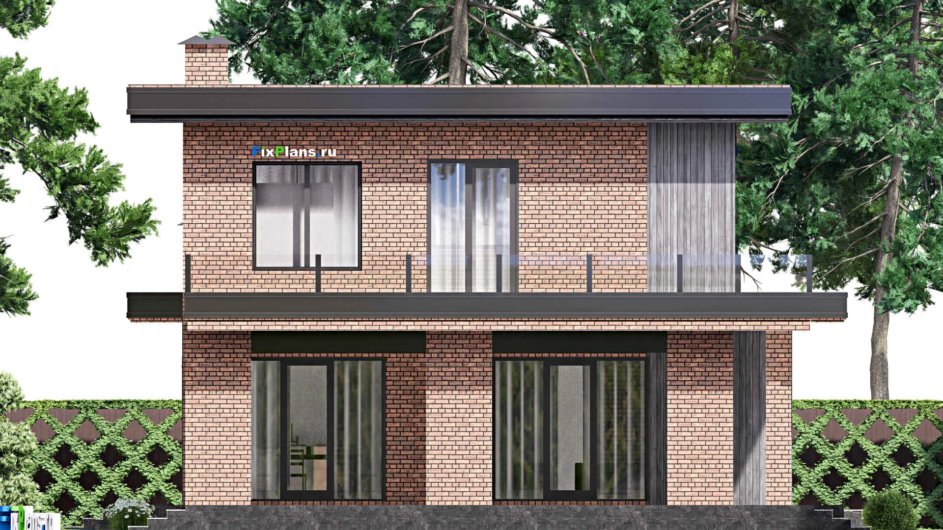 F-16838 - Проект одноэтажного дома 14 на 25, площадью 380 м² с террасой, балконом и 4 спальнями