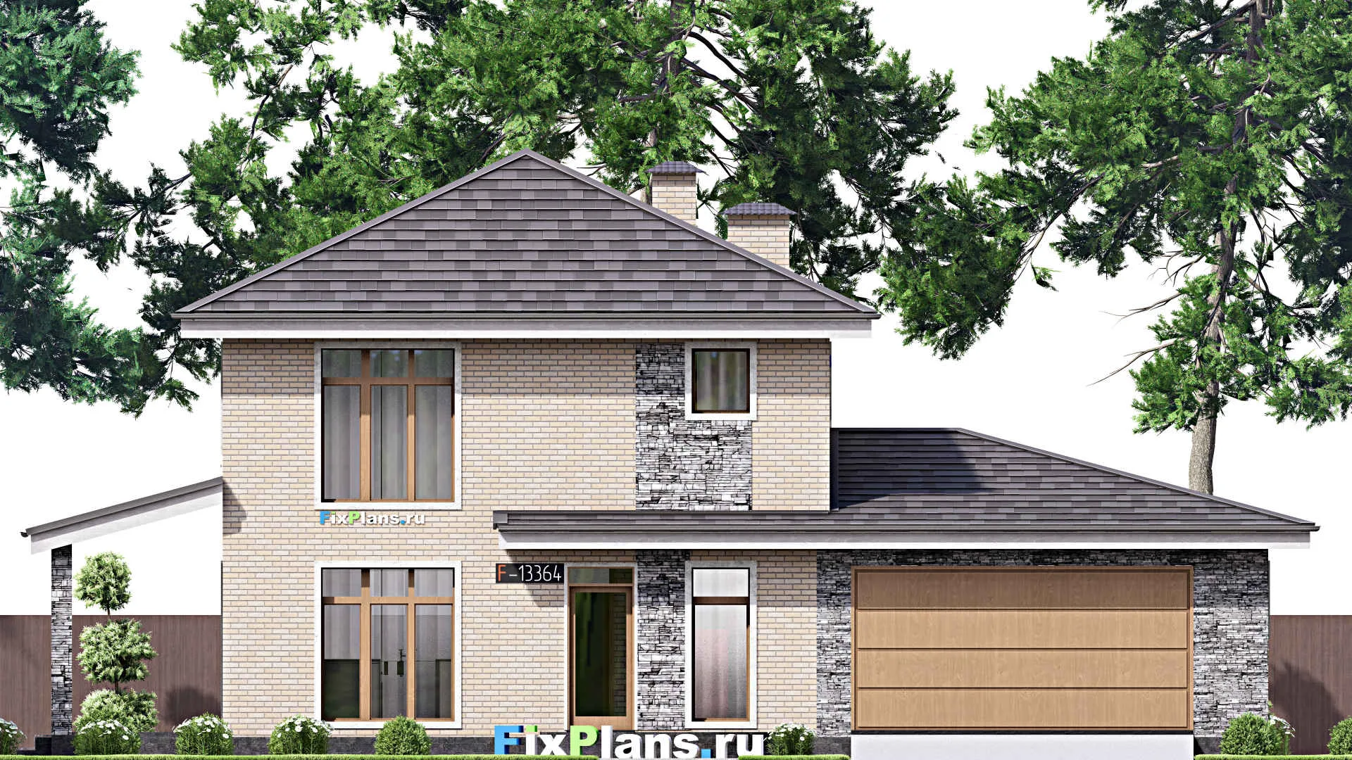 F-13364 - Проект двухэтажного дома 9 на 18, площадью 180 м² с террасой, гаражом на 2 машины и 3 спальнями