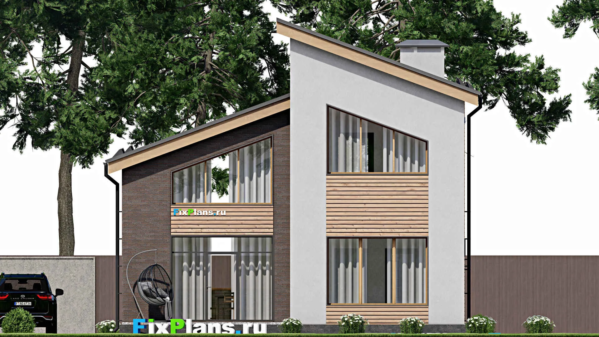 F-8639 - Проект дома с мансардой 11 на 13, площадью 130 м² с террасой, вторым светом и 3 спальнями