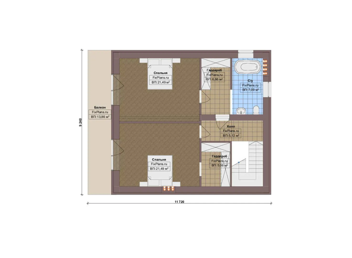 F-17387 - Планы дома с мансардой 11 на 12, площадью 170 м² с террасой, балконом и 3 спальнями