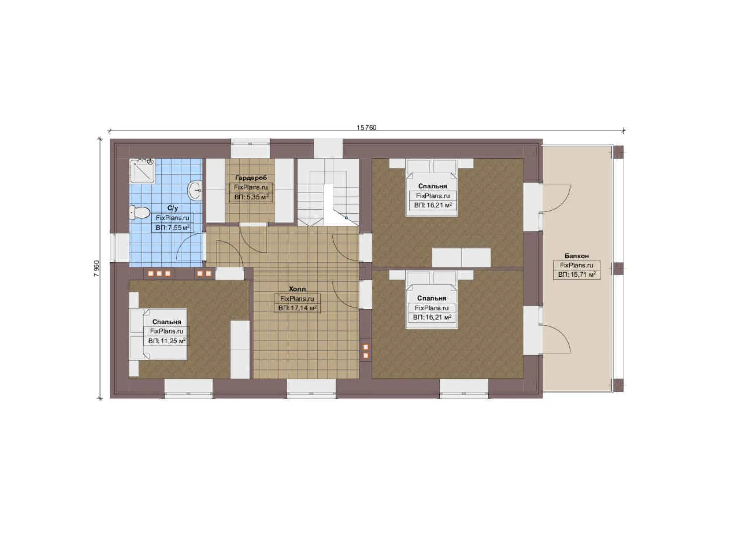 F-13238 - Планы двухэтажного дома 10 на 16, площадью 200 м² с террасой, балконом и 4 спальнями