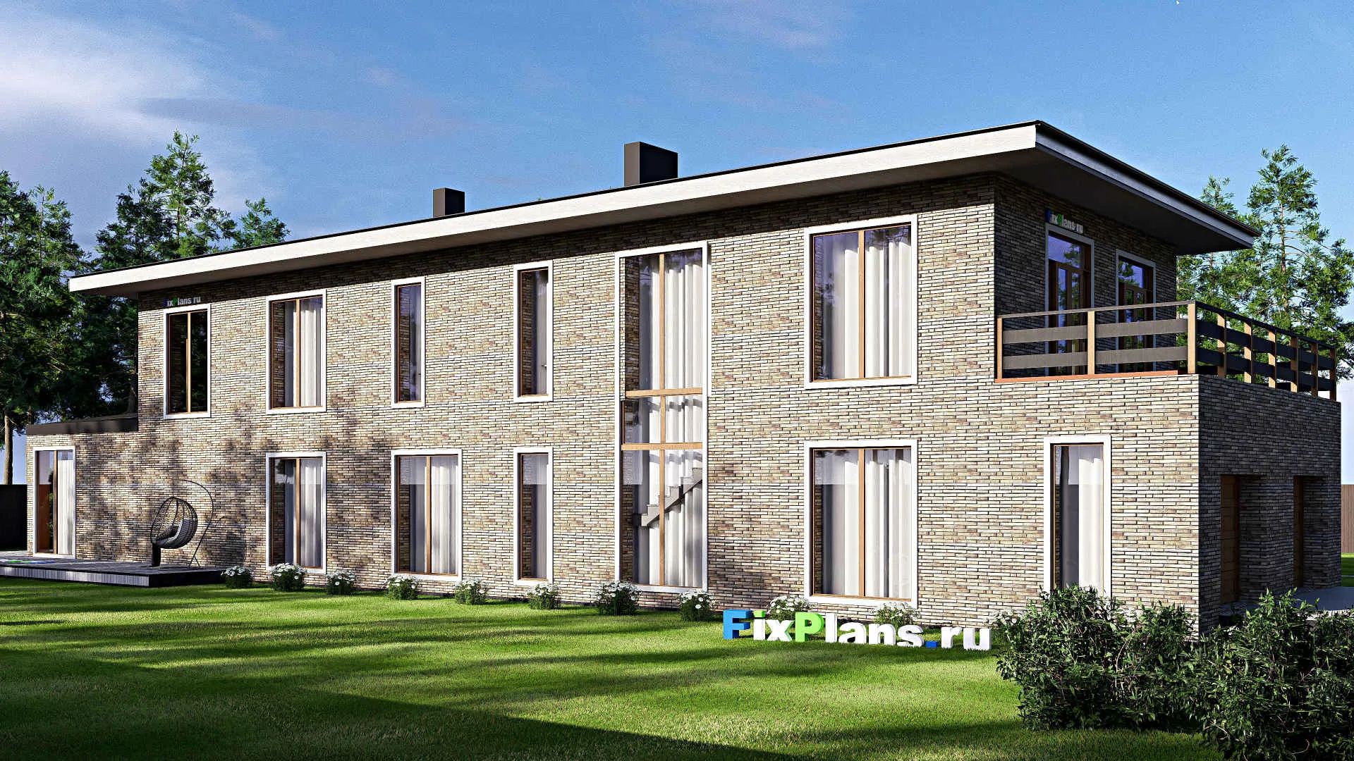 F-18899 - Проект двухэтажного дома 19 на 35, площадью 610 м² с террасой, балконом, гаражом на 2 машины, бассейном и 4 спальнями