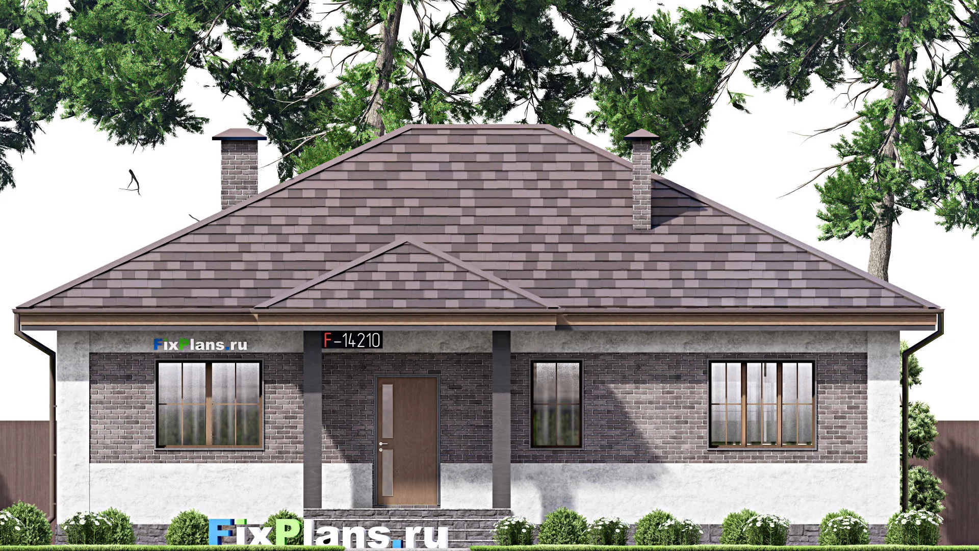 F-14210 - Проект одноэтажного дома 14 на 16, площадью 150 м² с террасой и 3 спальнями