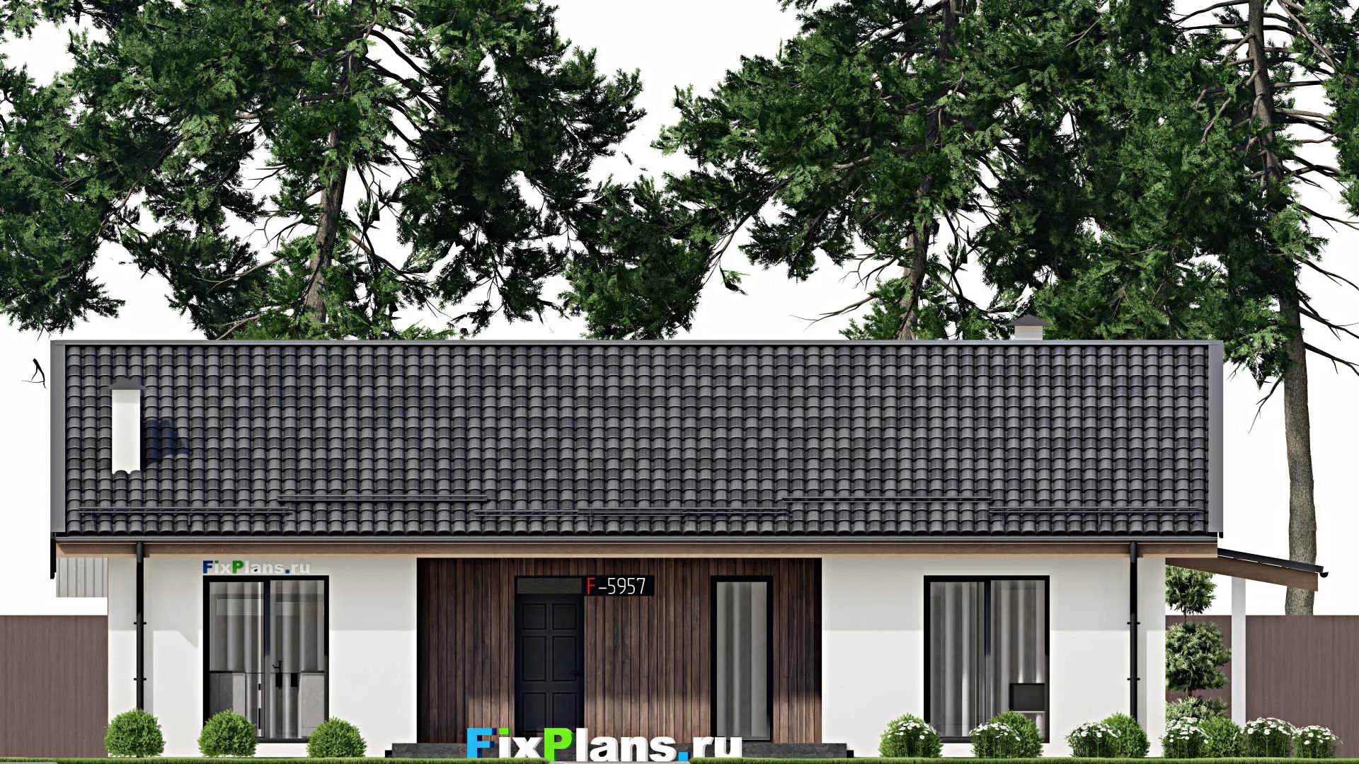 F-5957 - Проект одноэтажного дома 11 на 16, площадью 160 м² с террасой и 3 спальнями