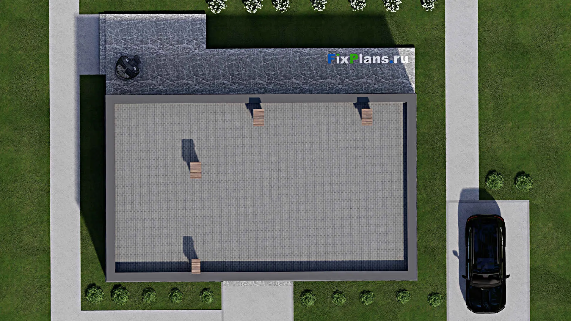 F-9377 - Проект одноэтажного дома 14 на 16, площадью 160 м² с террасой и 2 спальнями