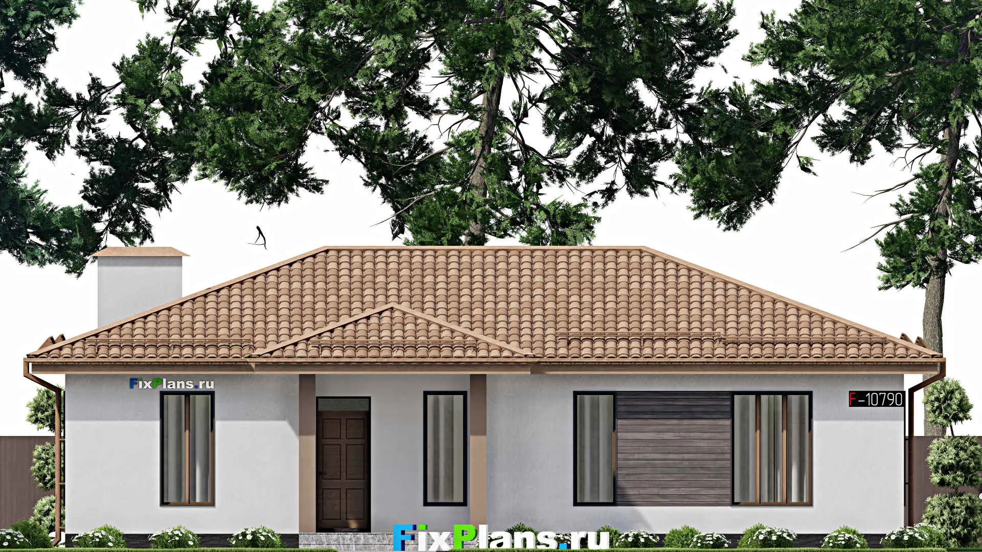 F-10790 - План одноэтажного дома 14 на 16, площадью 130 м² с террасой и 3 спальнями