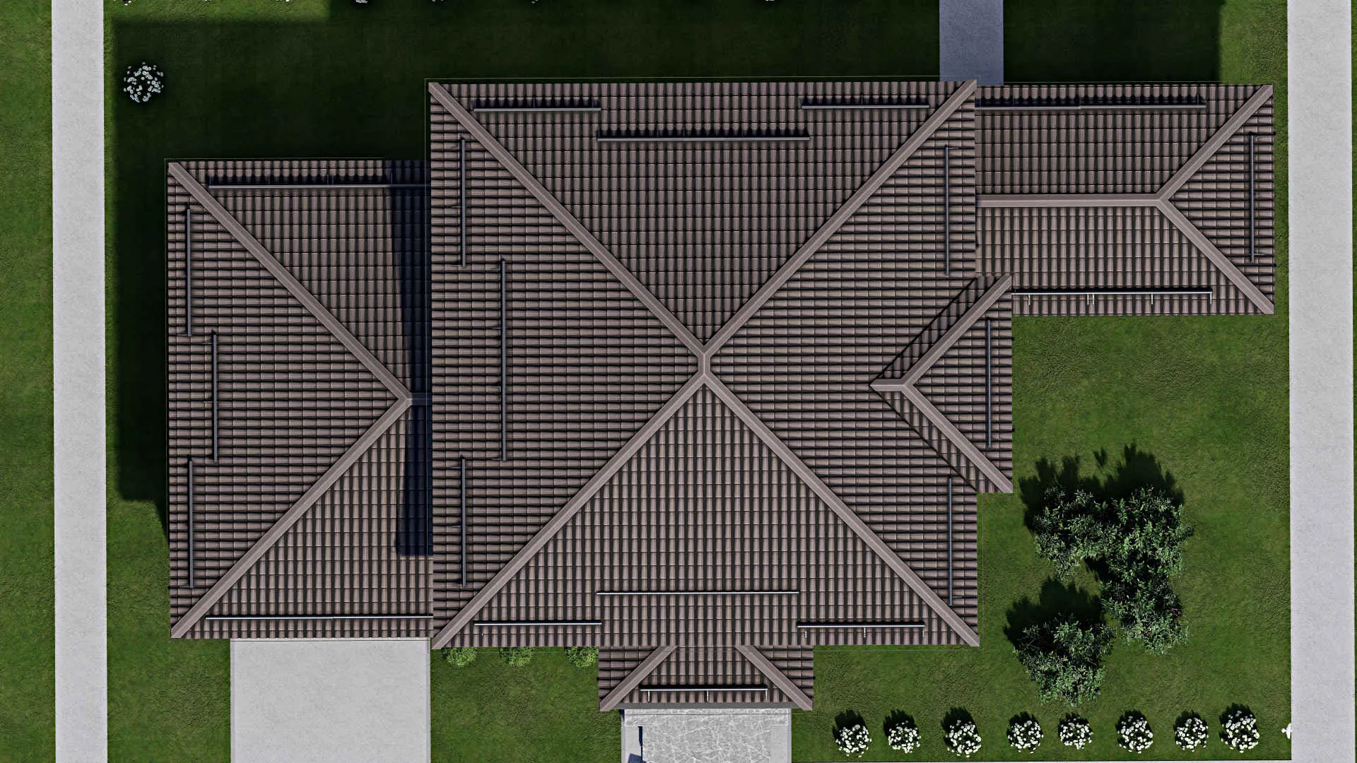 F-2708 - Проект двухэтажного дома 12 на 19, площадью 280 м² с террасой, гаражом на 2 машины и 4 спальнями