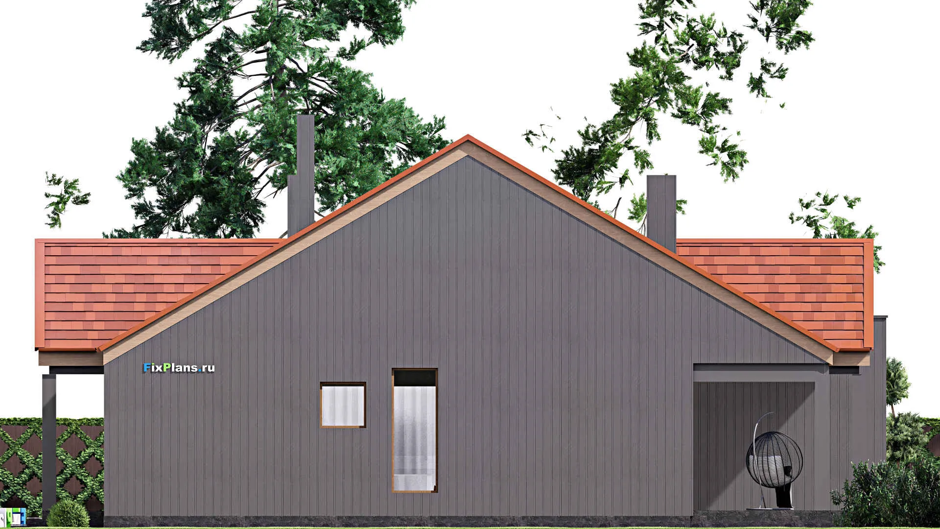 F-16685 - Проект одноэтажного дома 19 на 21, площадью 260 м² с террасой, гаражом на 2 машины и 3 спальнями