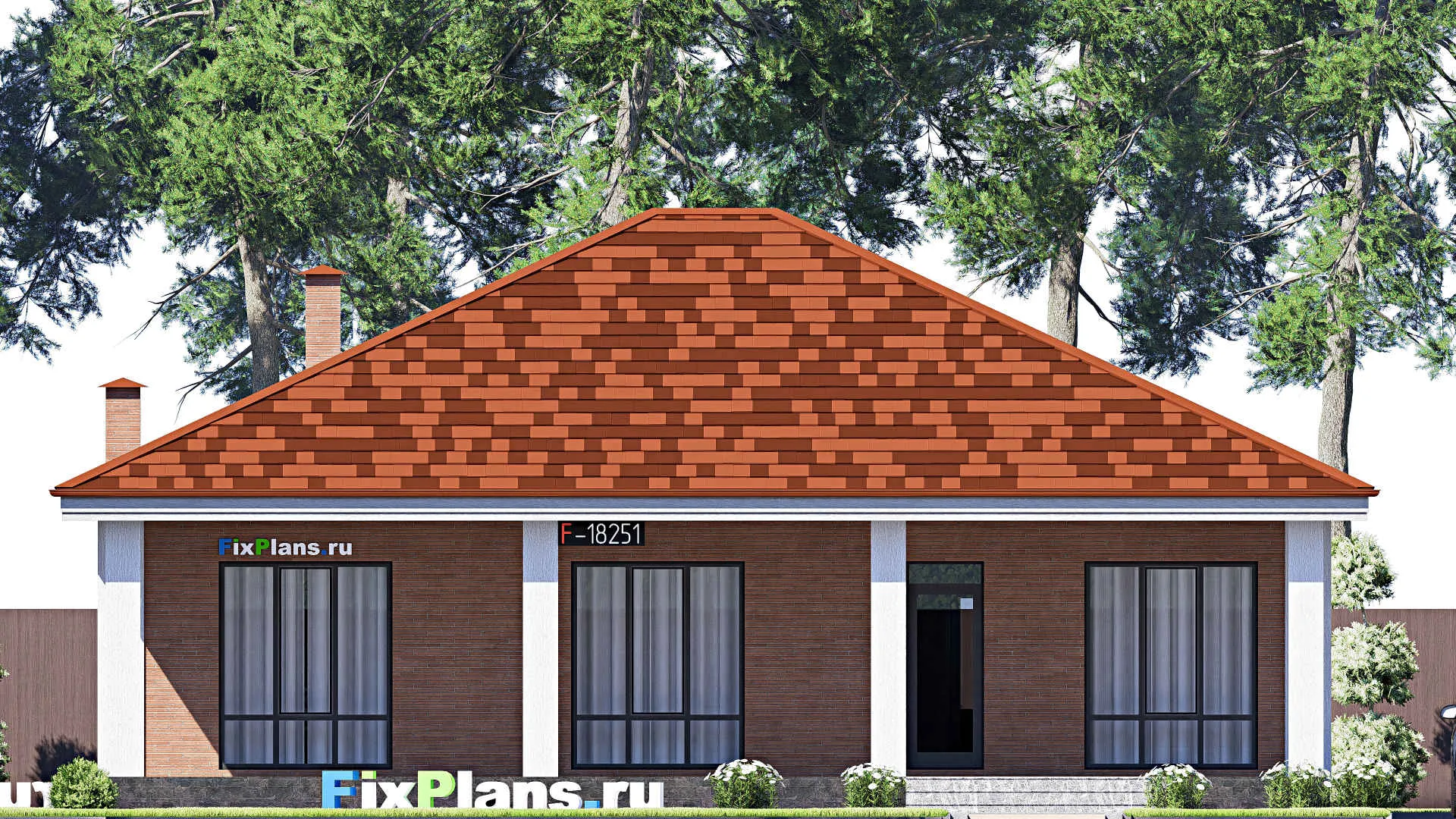 F-18251 - План одноэтажного дома 13 на 15, площадью 150 м² с террасой и 3 спальнями