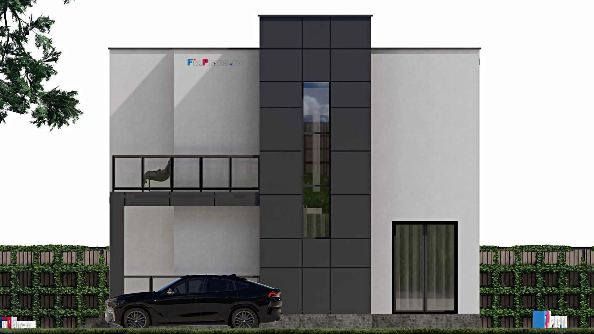 F-1295 - Проект двухэтажного дома 11 на 11, площадью 150 м² с террасой и 3 спальнями