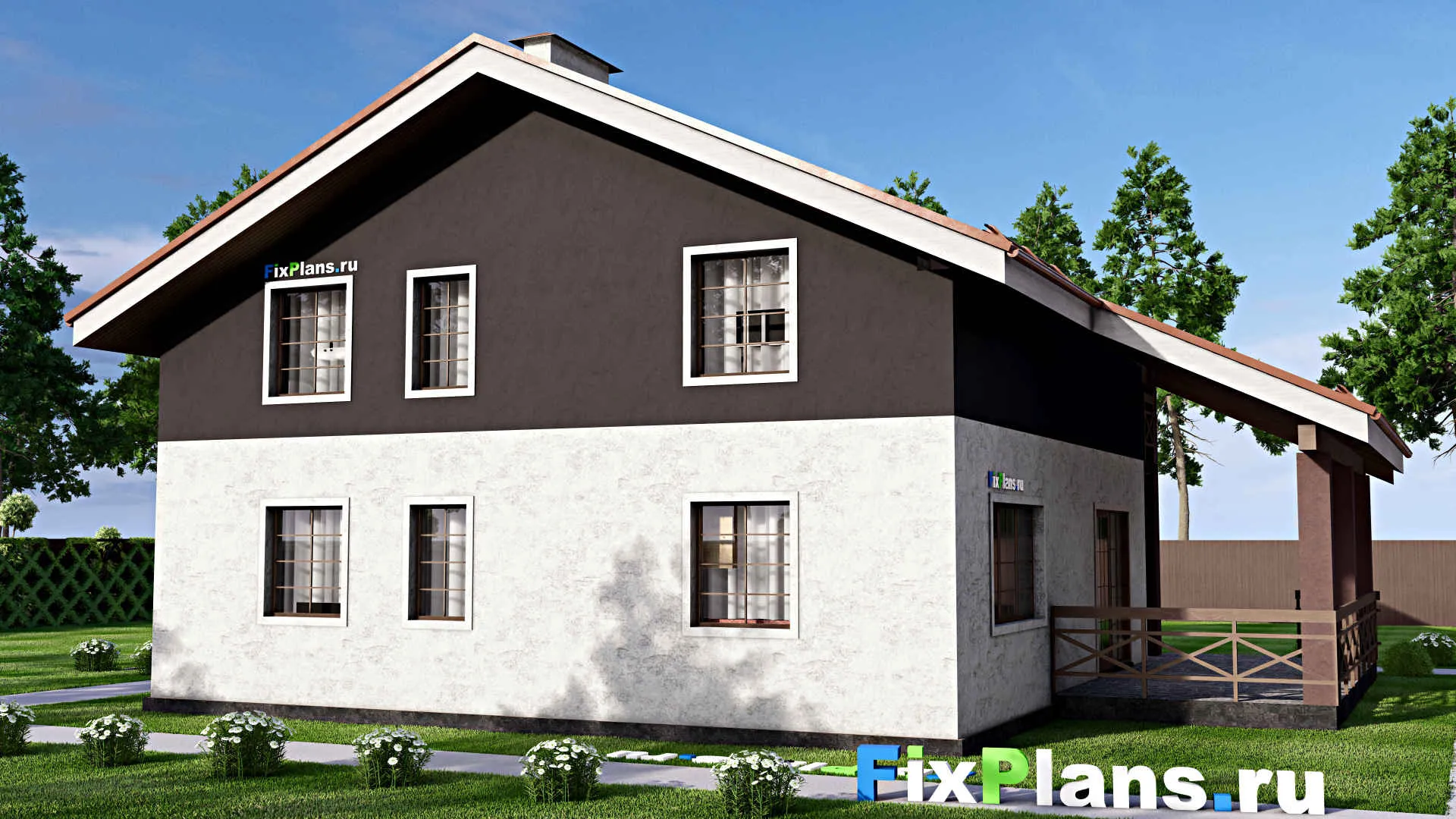 F-13346 - Планы дома с мансардой 13 на 17, площадью 260 м² с террасой, балконом и 4 спальнями