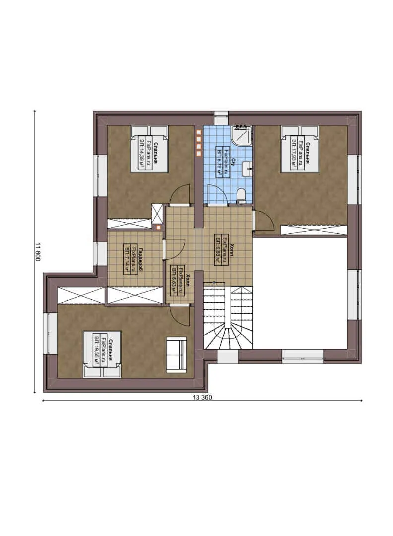 F-5498 - Планы двухэтажного дома 12 на 14, площадью 190 м² с 4 спальнями
