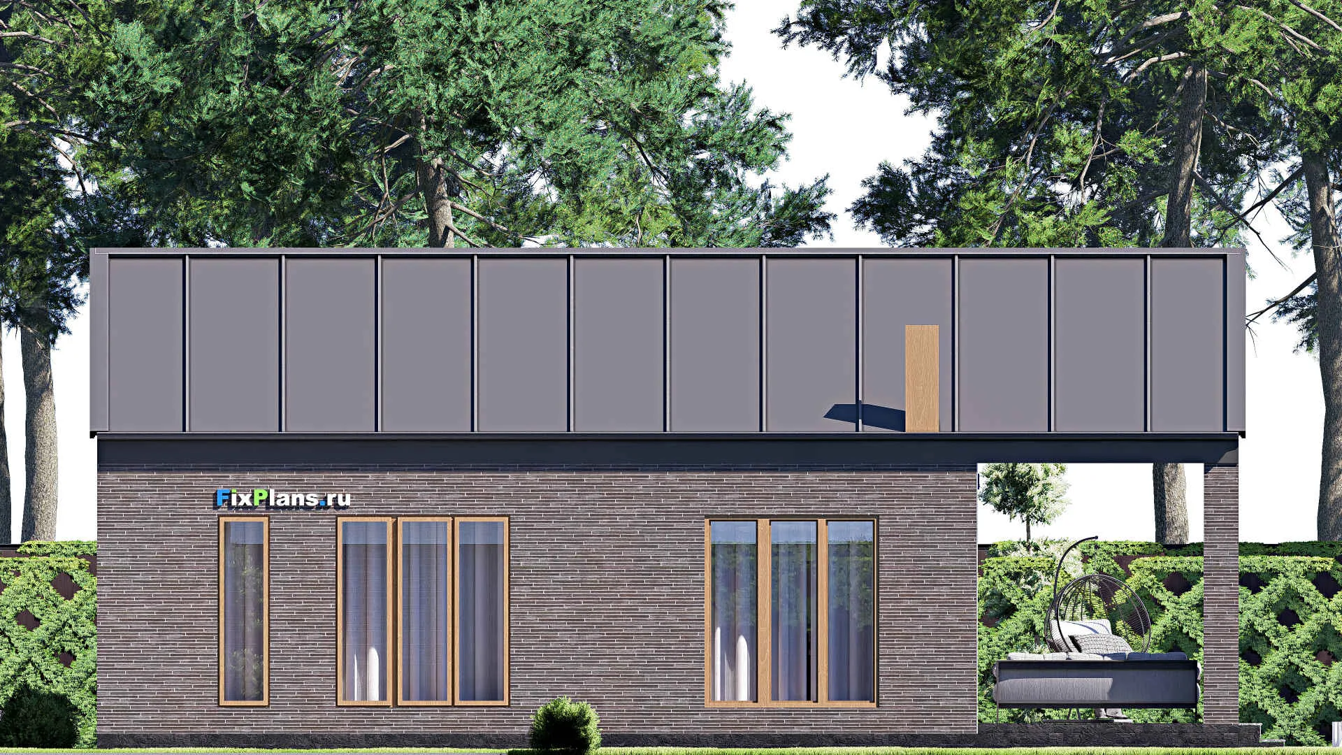 F-18044 - План одноэтажного дома 10 на 14, площадью 100 м² с террасой и 1 спальнями