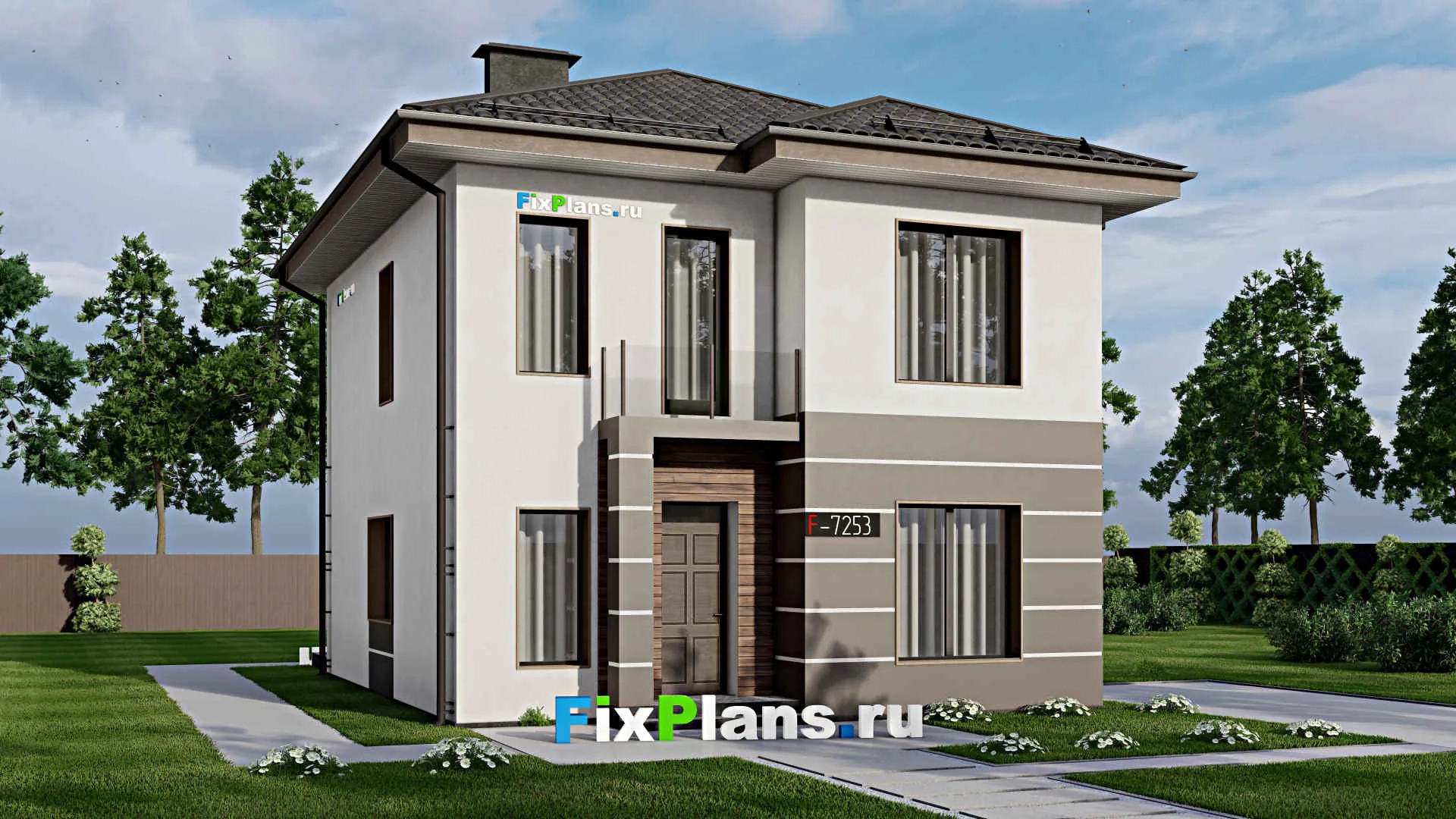 F-7253 - Проект двухэтажного дома 9 на 13, площадью 140 м² с террасой, балконом и 4 спальнями