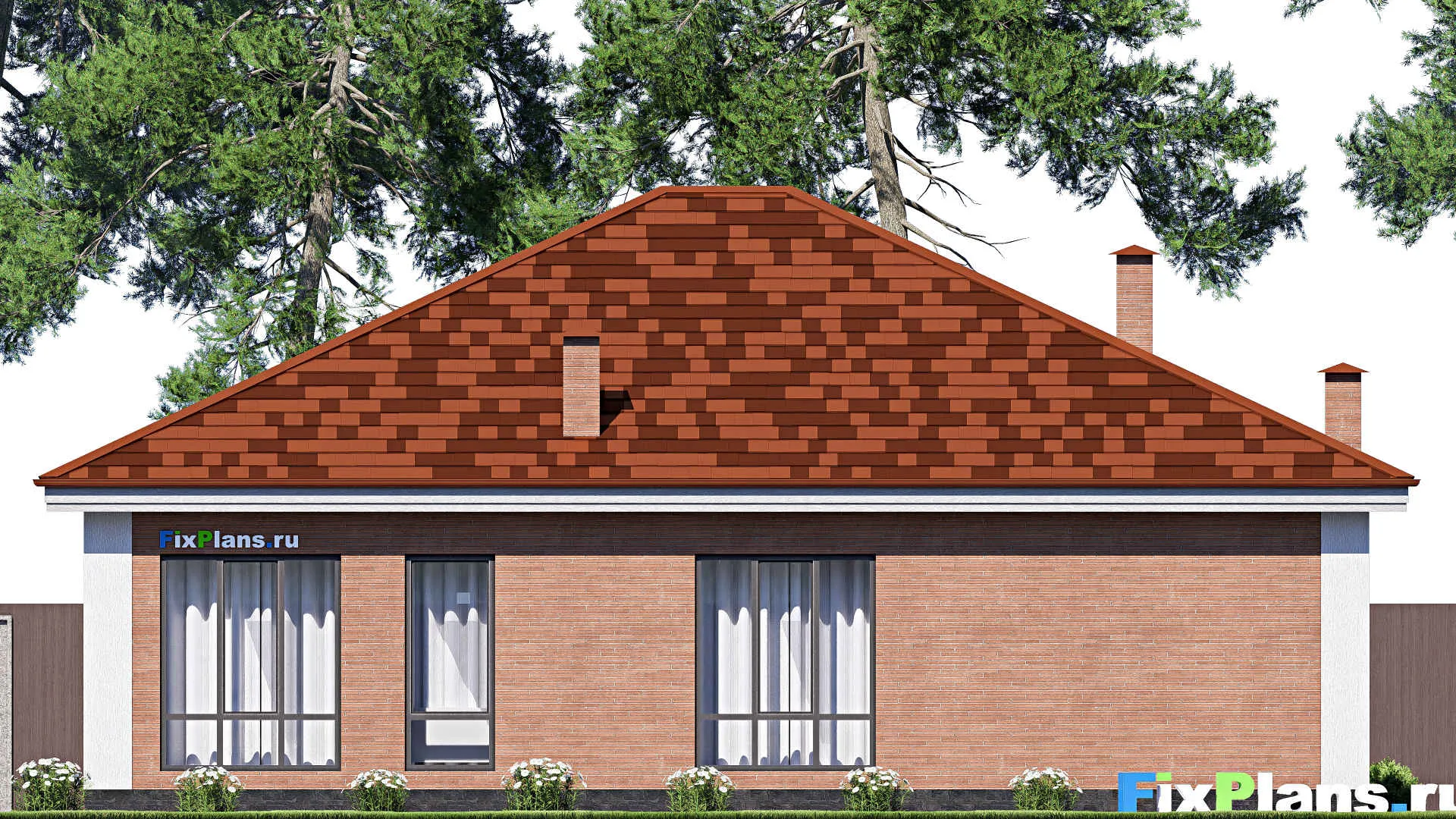 F-18251 - План одноэтажного дома 13 на 15, площадью 150 м² с террасой и 3 спальнями