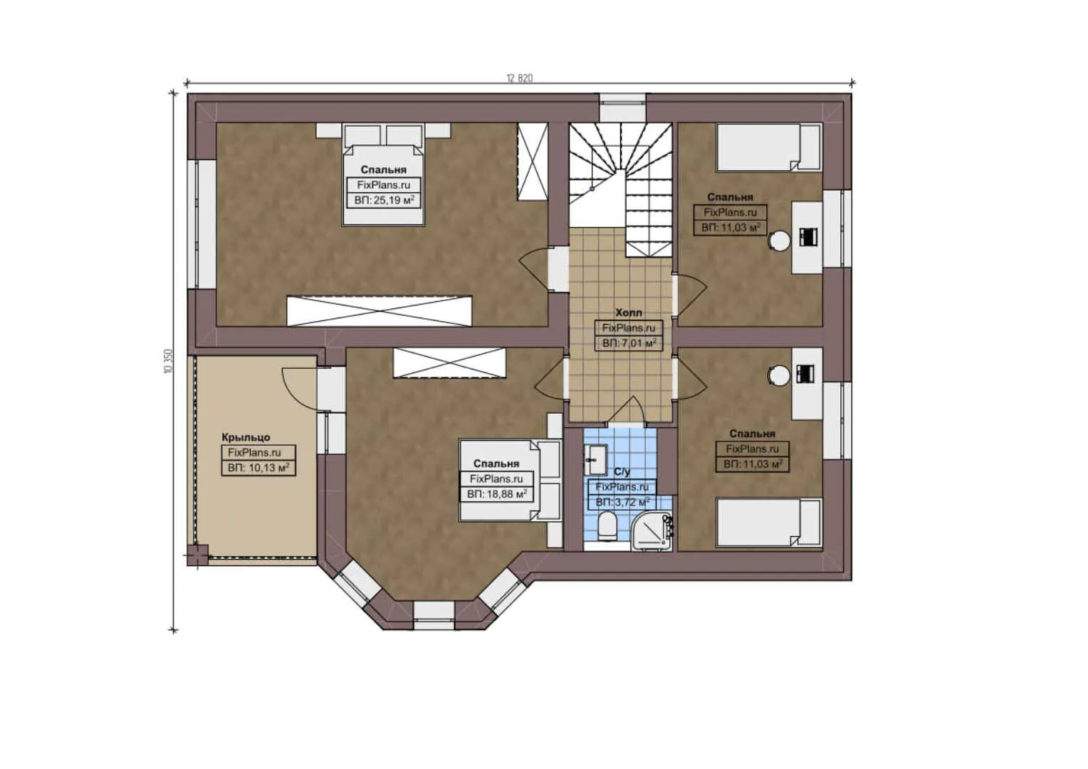 F-1592 - Планы дома с мансардой 11 на 15, площадью 210 м² с террасой и 5 спальнями