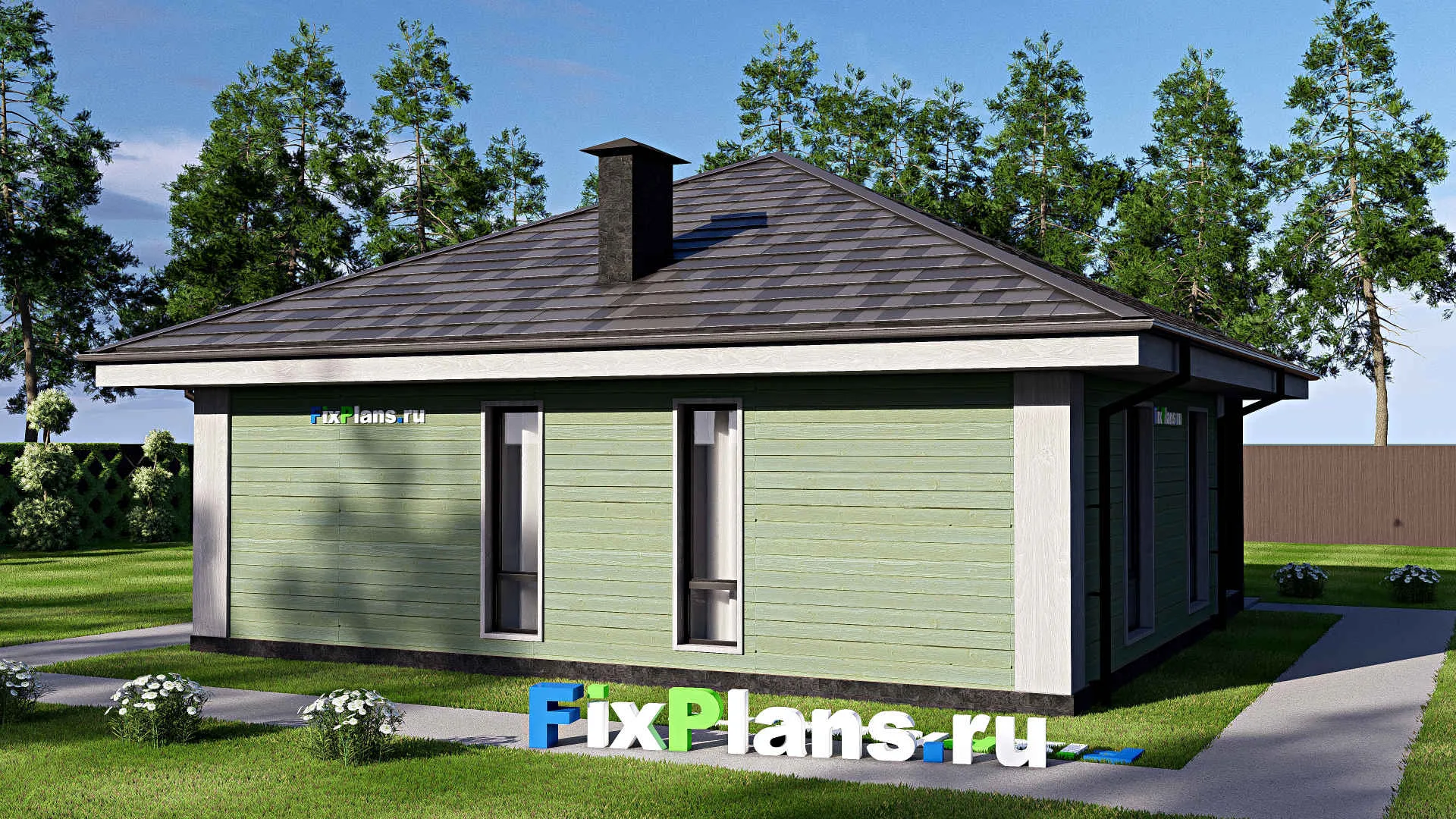 F-18062 - Проект одноэтажного дома 11 на 11, площадью 90 м² с 3 спальнями