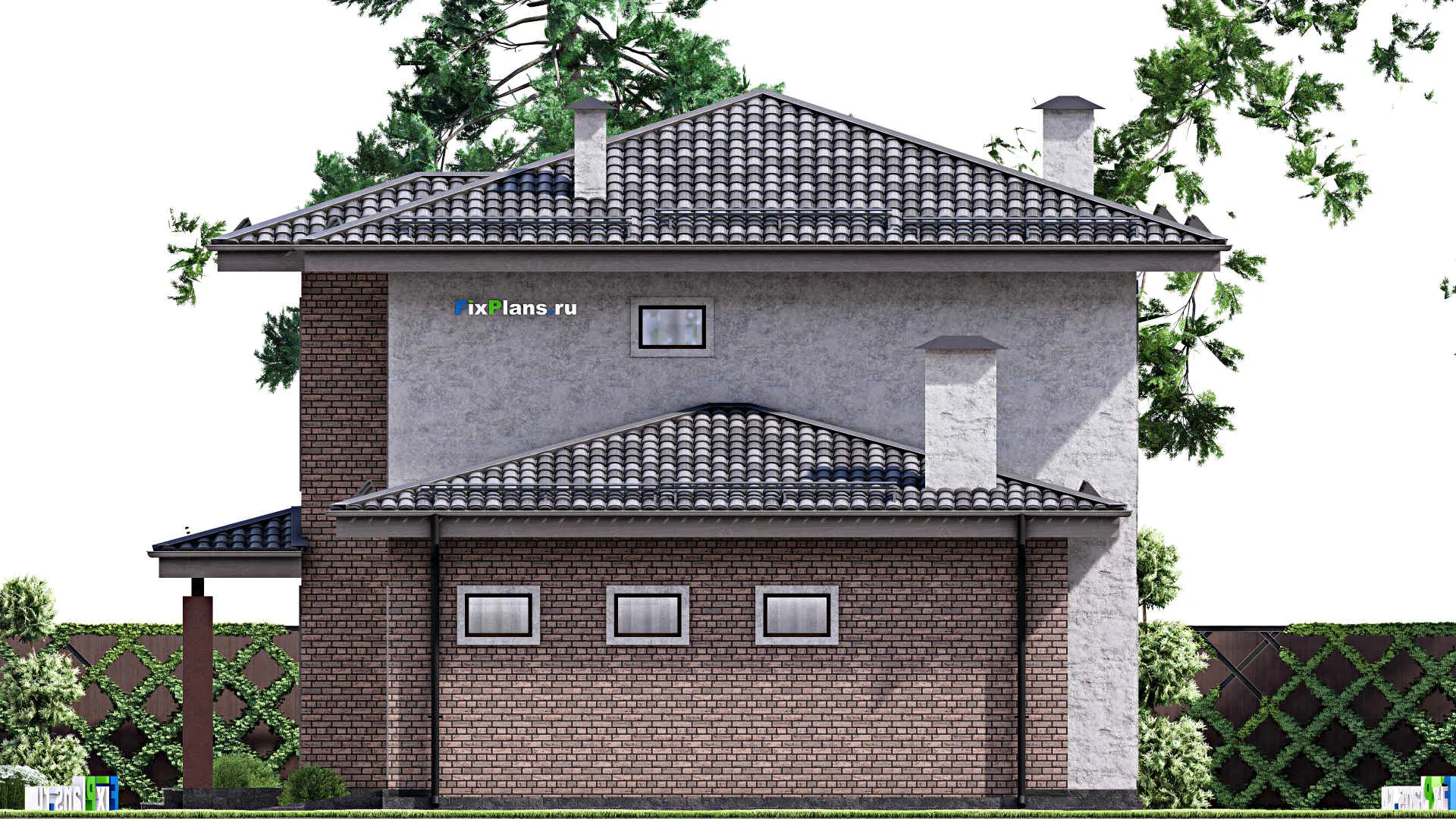 F-12671 - Планы двухэтажного дома 13 на 20, площадью 240 м² с террасой, гаражом на 1 машину и 4 спальнями