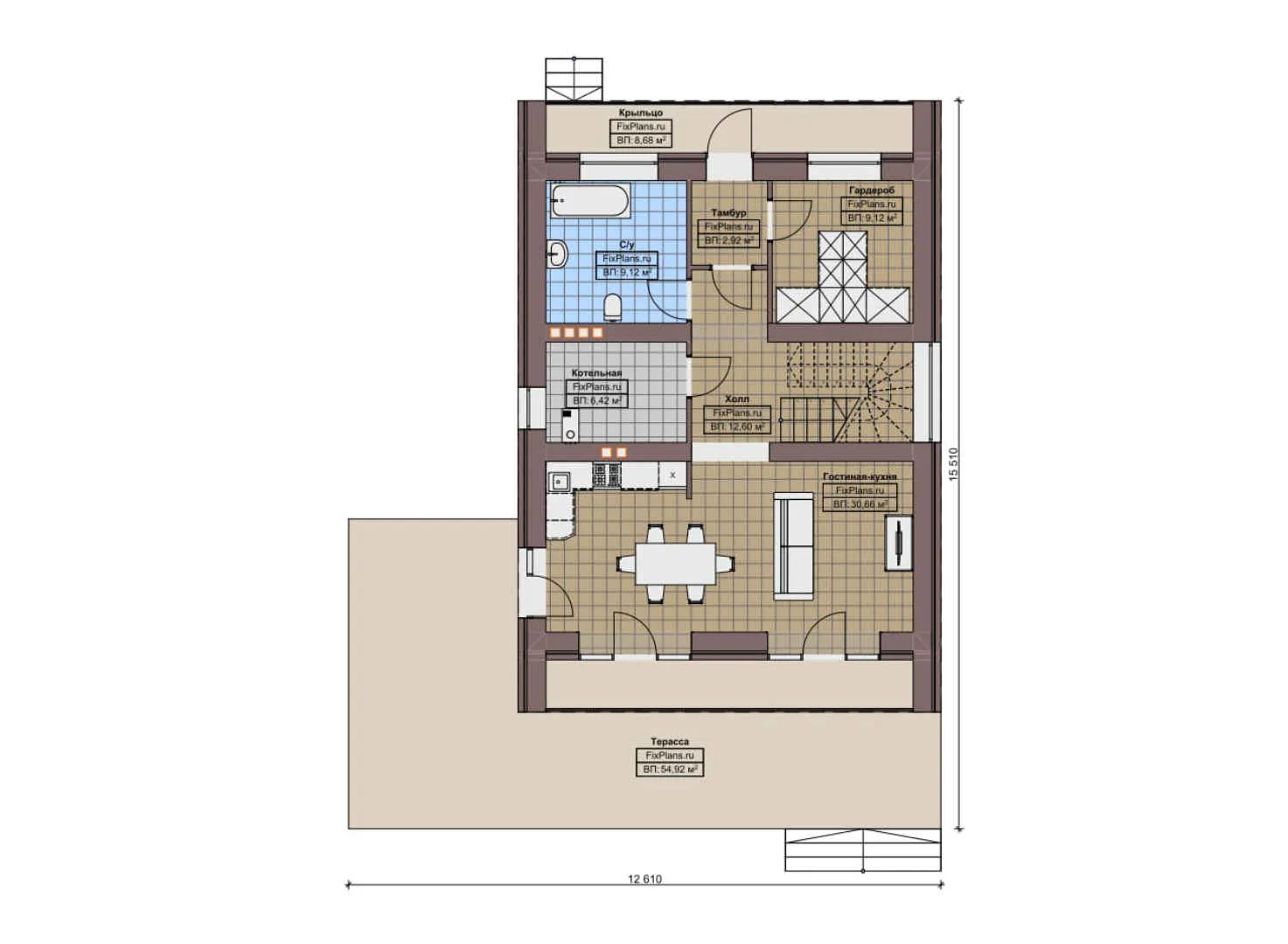 F-6020 - Планы дома с мансардой 13 на 16, площадью 220 м² с террасой, балконом и 4 спальнями