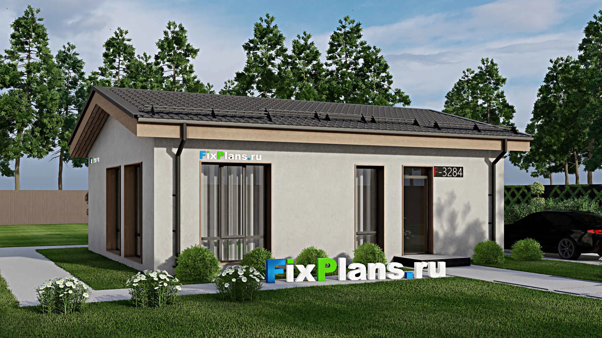 F-3284 - Проект одноэтажного дома 9 на 11, площадью 70 м² с 2 спальнями