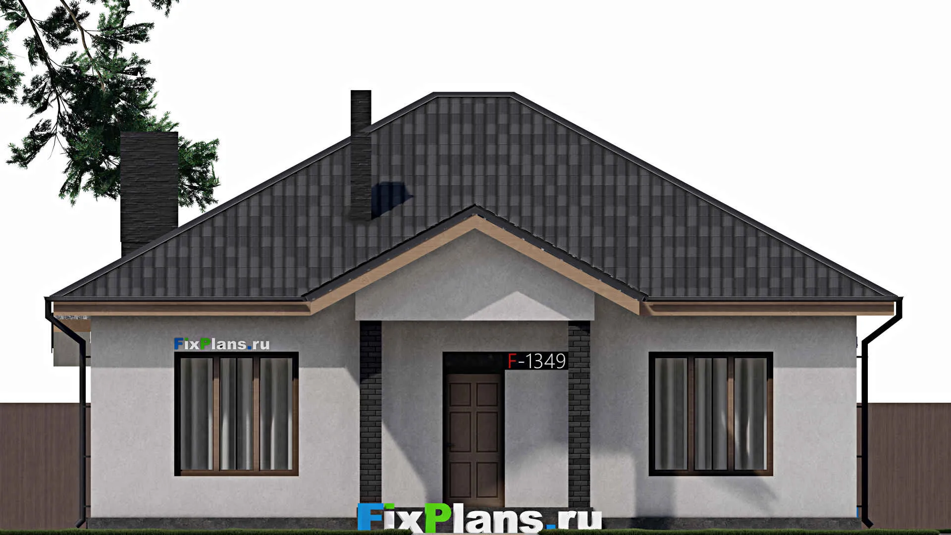 F-1349 - Проект одноэтажного дома 11 на 13, площадью 140 м² с террасой и 3 спальнями