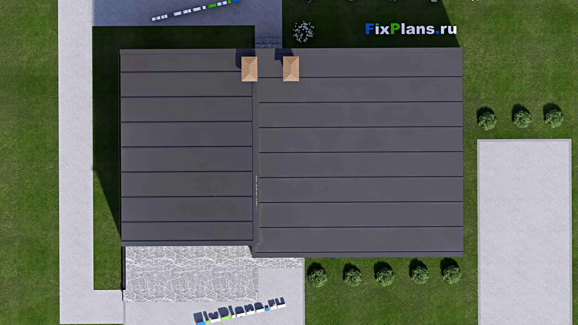 F-14444 - Проект одноэтажного дома 11 на 15, площадью 120 м² с террасой и 2 спальнями