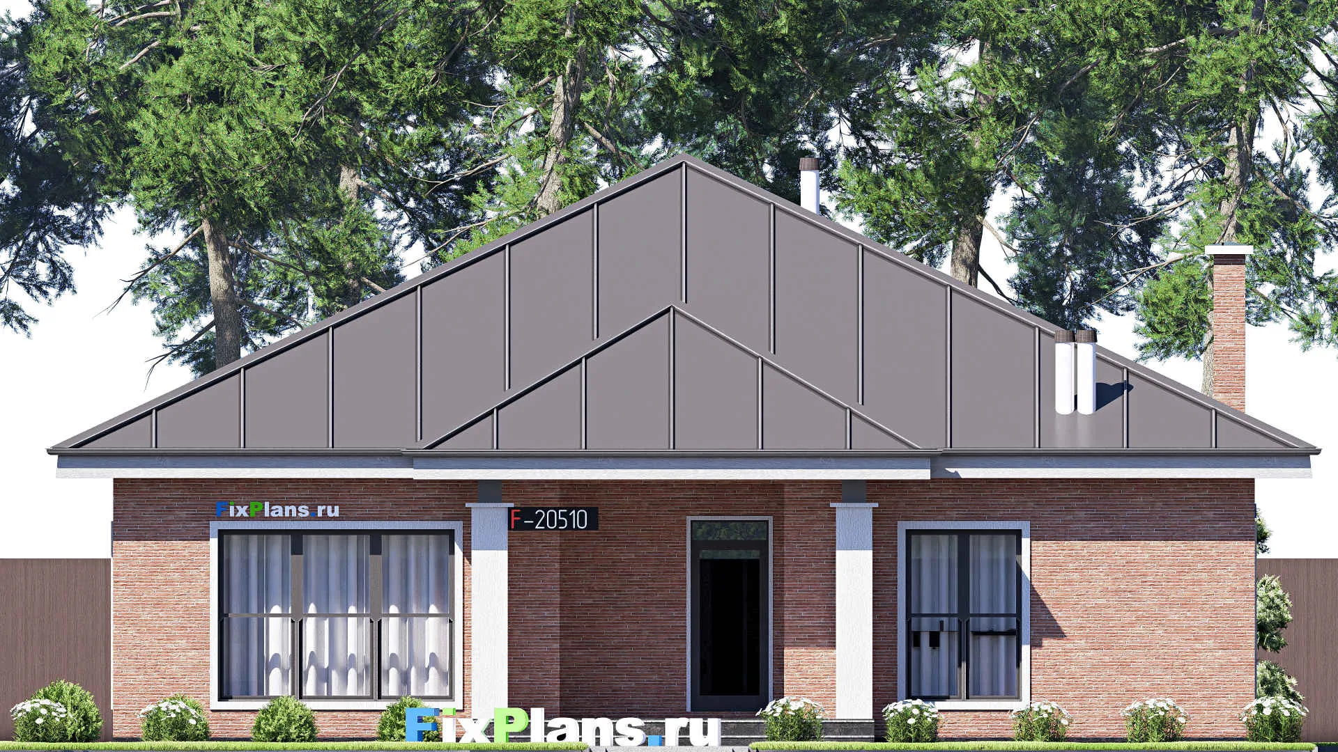 F-20510 - Проект одноэтажного дома 15 на 17, площадью 170 м² с 4 спальнями