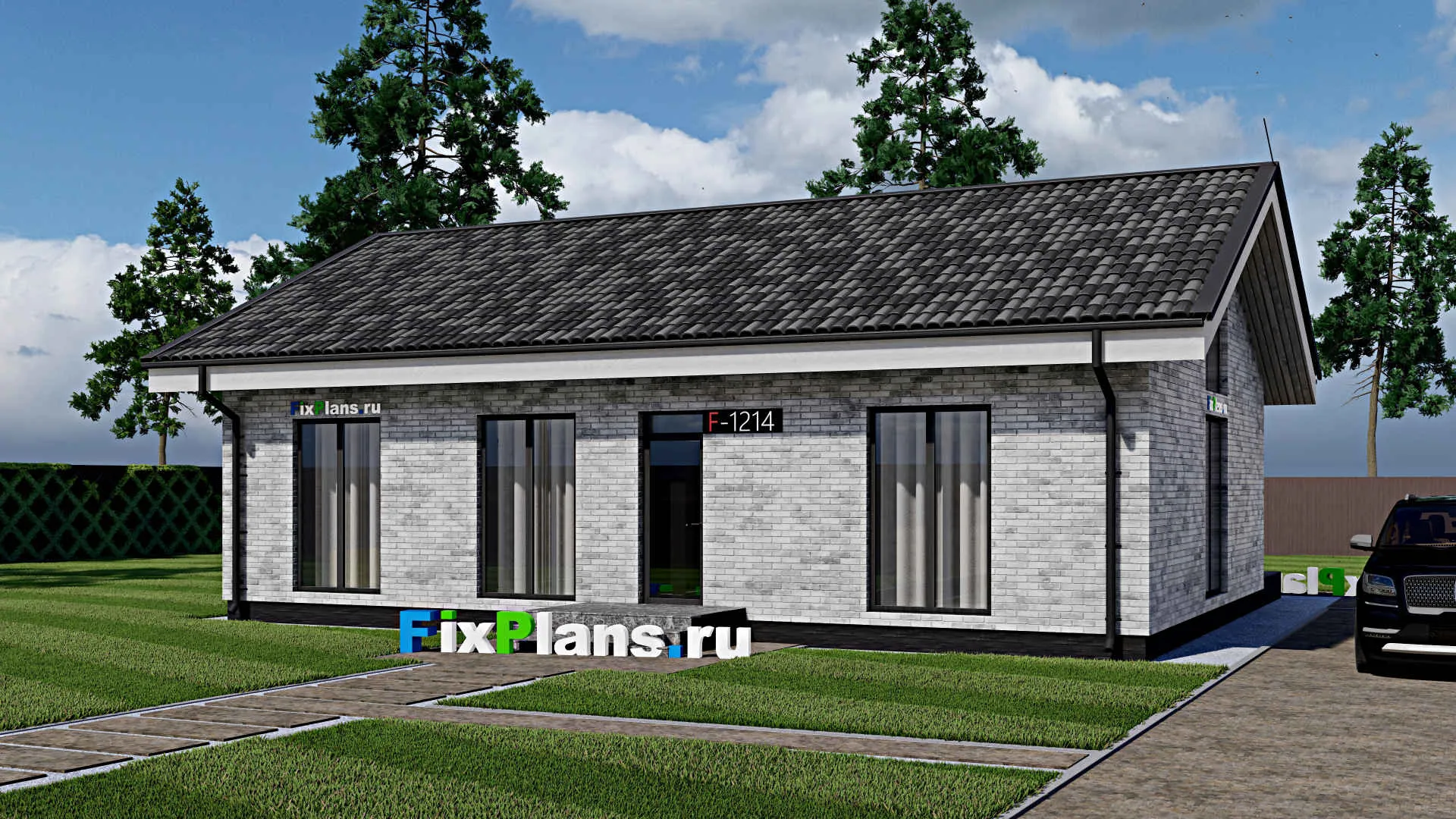 F-1214 - Проект одноэтажного дома 9 на 13, площадью 110 м² с террасой и 3 спальнями