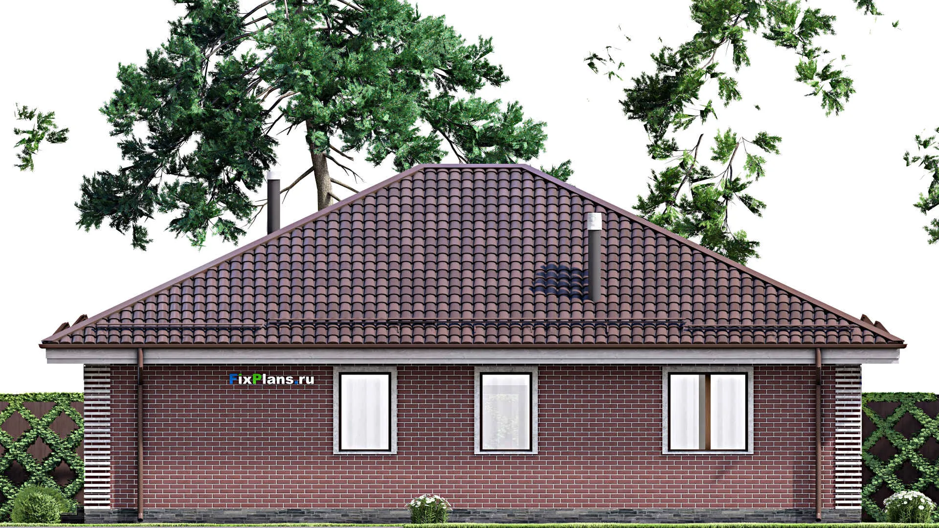 F-14012 - Проект одноэтажного дома 13 на 15, площадью 130 м² с террасой и 2 спальнями